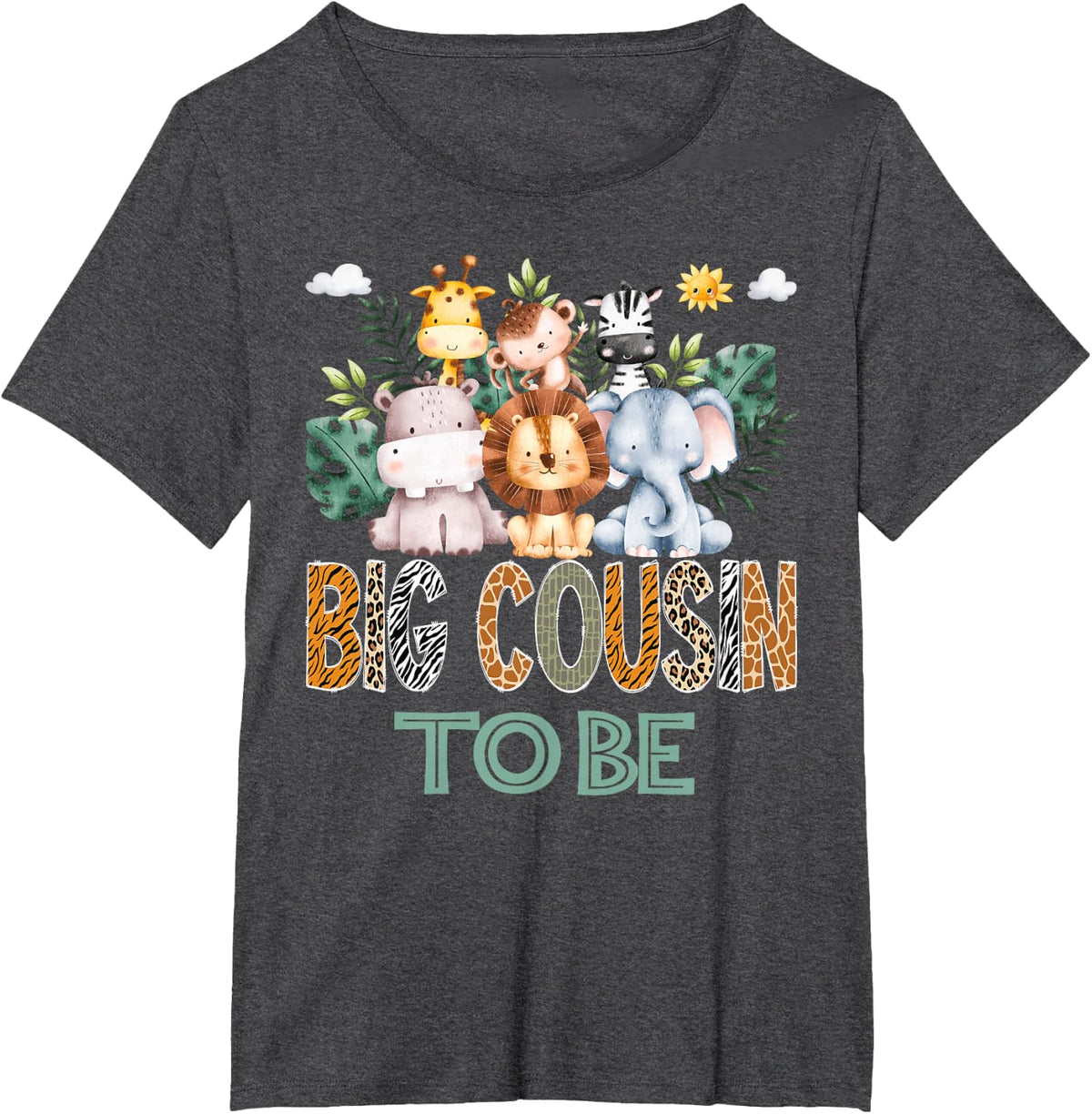 Soon To Be Big Cousin Jungle Animal Safari Gender Reveal T-Shirt - Dark Heather Grey
