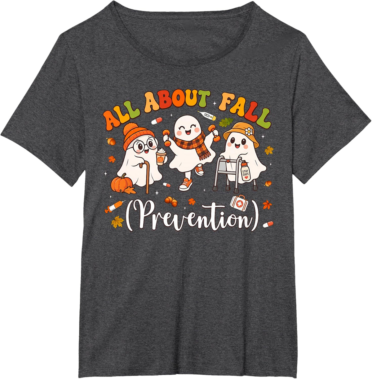 Occupational Therapy All About Fall Prevention Cute Ghost T-Shirt - Dark Heather Grey