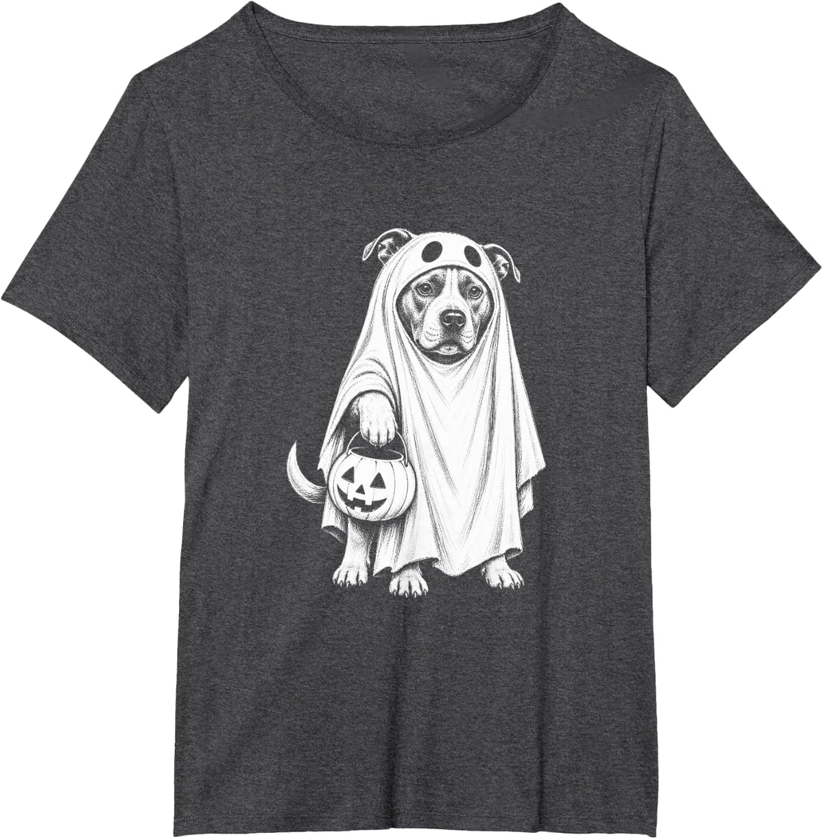 Pitbull Halloween Dog Lover Spooky Ghost Scary Pitbull T-Shirt - Dark Heather Grey