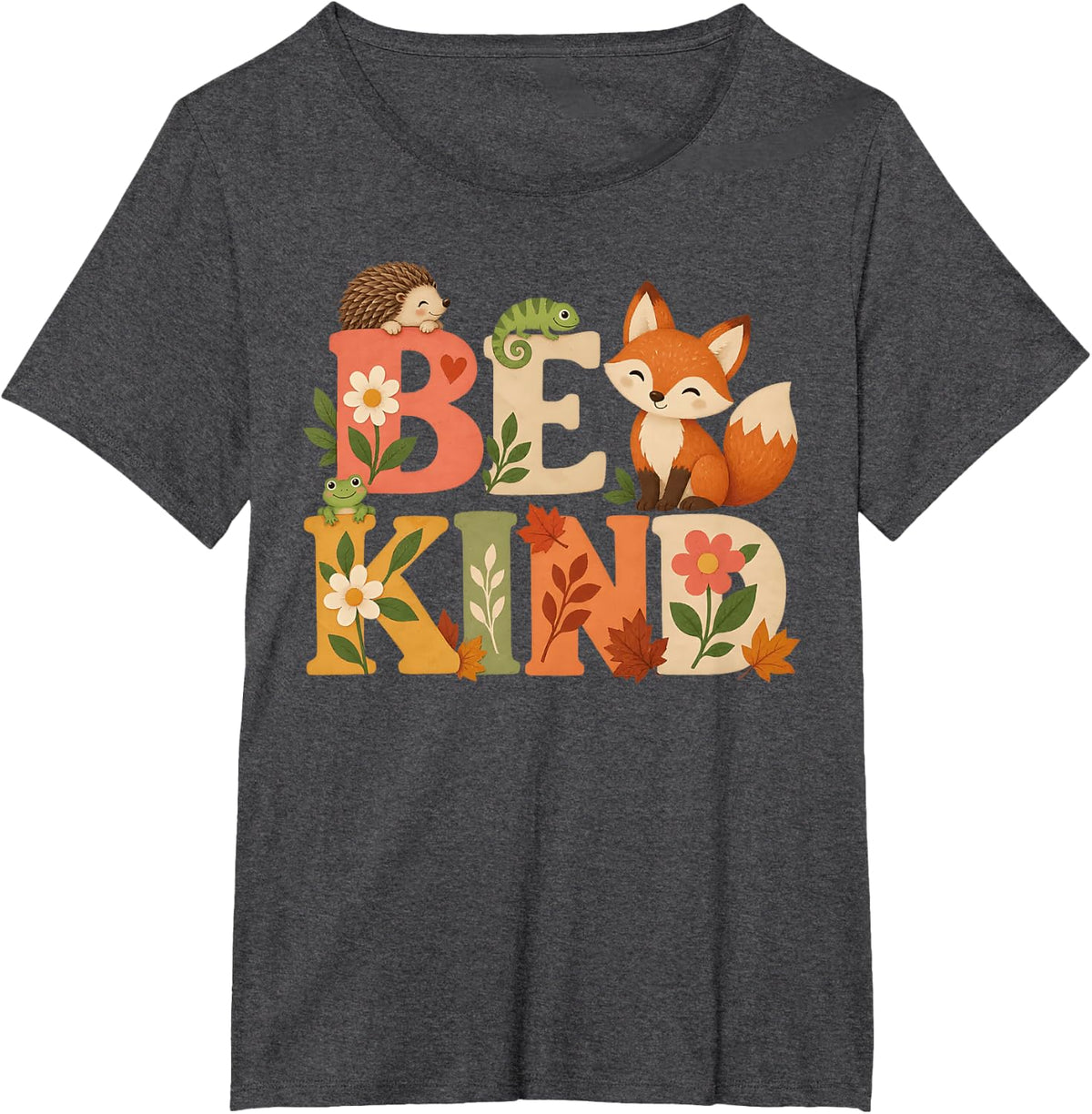 Woodland Animals Be Kind Inspirational Nature Tee T-Shirt - Dark Heather Grey