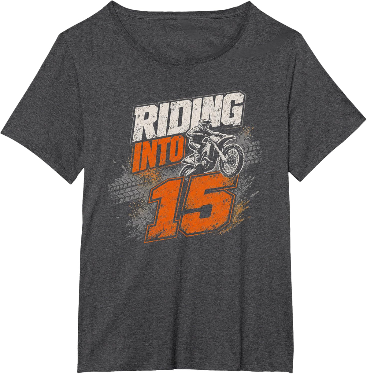 15th Birthday boy Motocross Dirt Bike T-Shirt - Dark Heather Grey