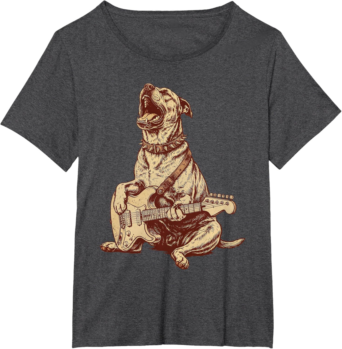 Pitbull Rock Guitar Player Funny Dog Rock N Roll T-Shirt - Dark Heather Grey