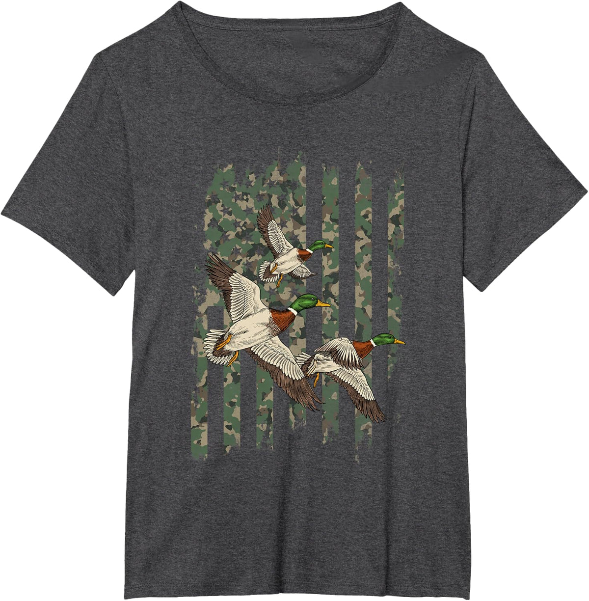 Duck Hunter American Flag Waterfowl Hunting Camouflage Men T-Shirt - Dark Heather Grey