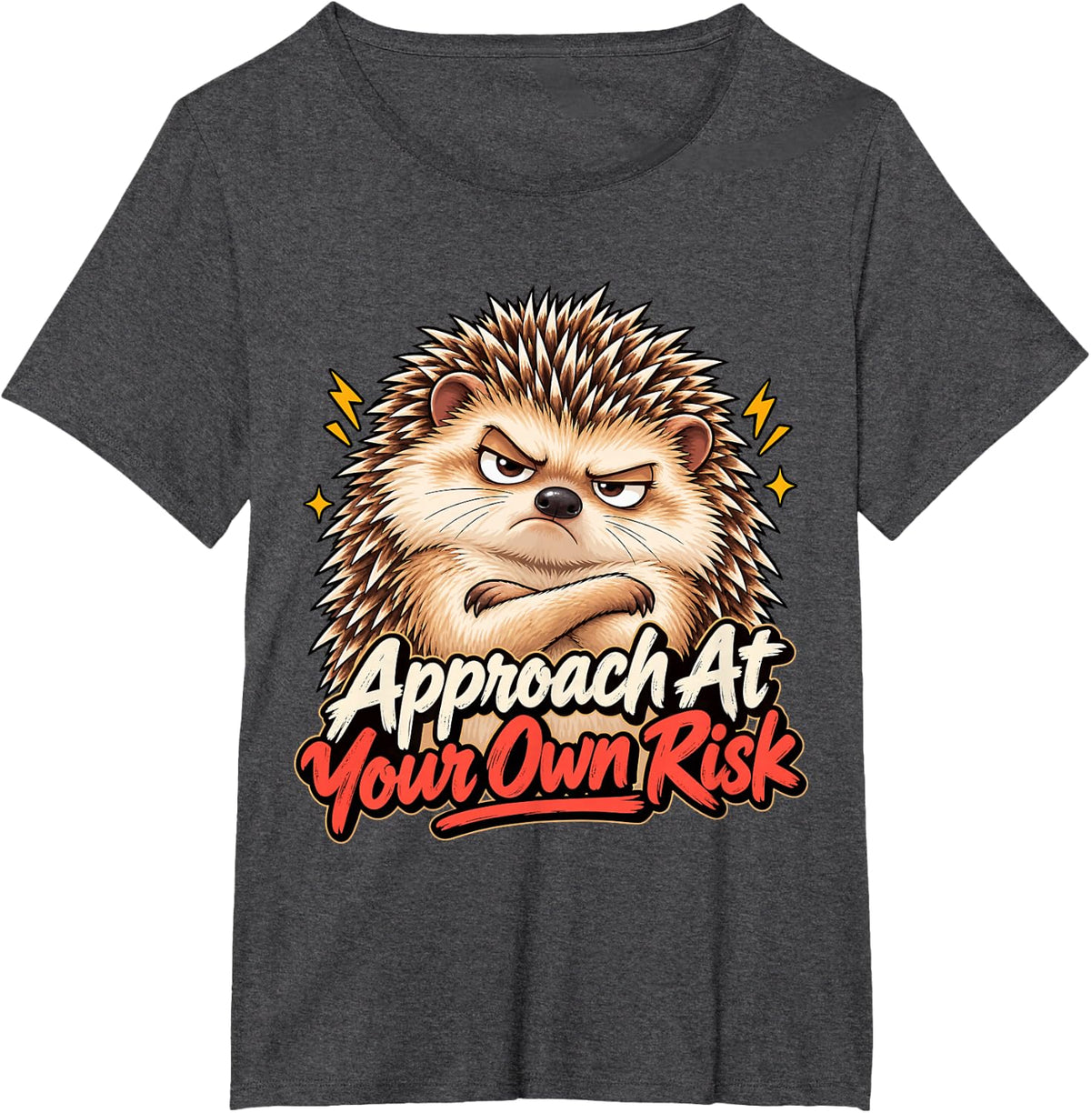 Sarcastic Hedgehog - Approach At Your Own Risk T-Shirt - Dark Heather Grey