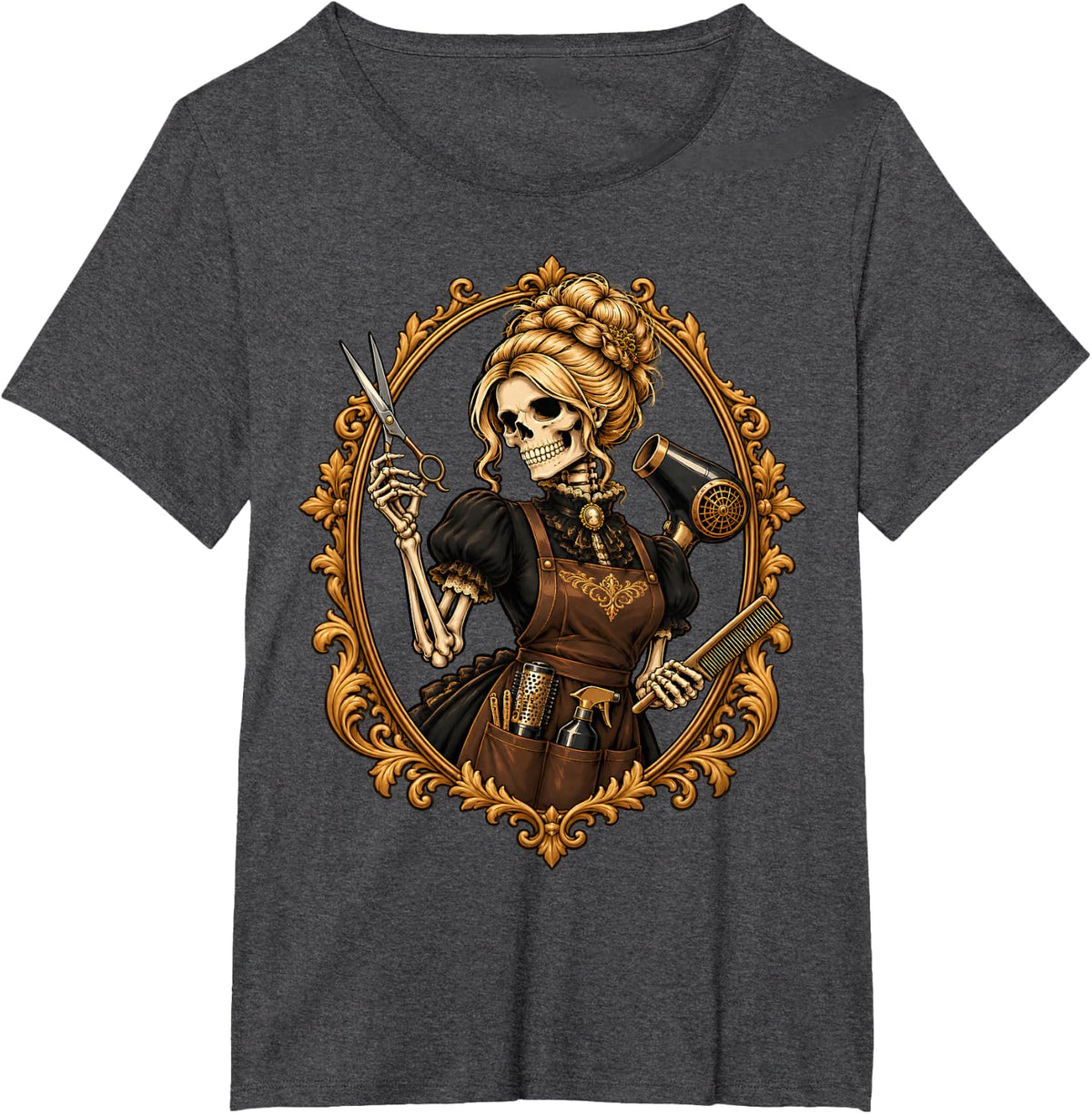 Skeleton Hairstylist Scissors Halloween Salon Barber T-Shirt - Dark Heather Grey