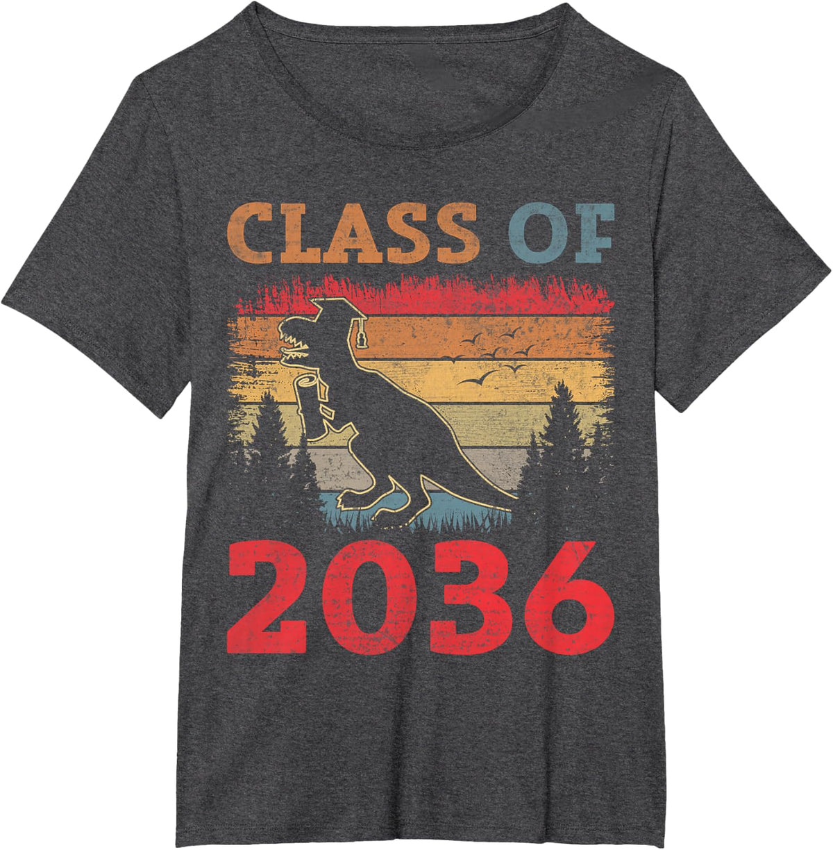 Dinosaur T Rex Graduation Class of 2036 First Day Of School T-Shirt - Dark Heather Grey