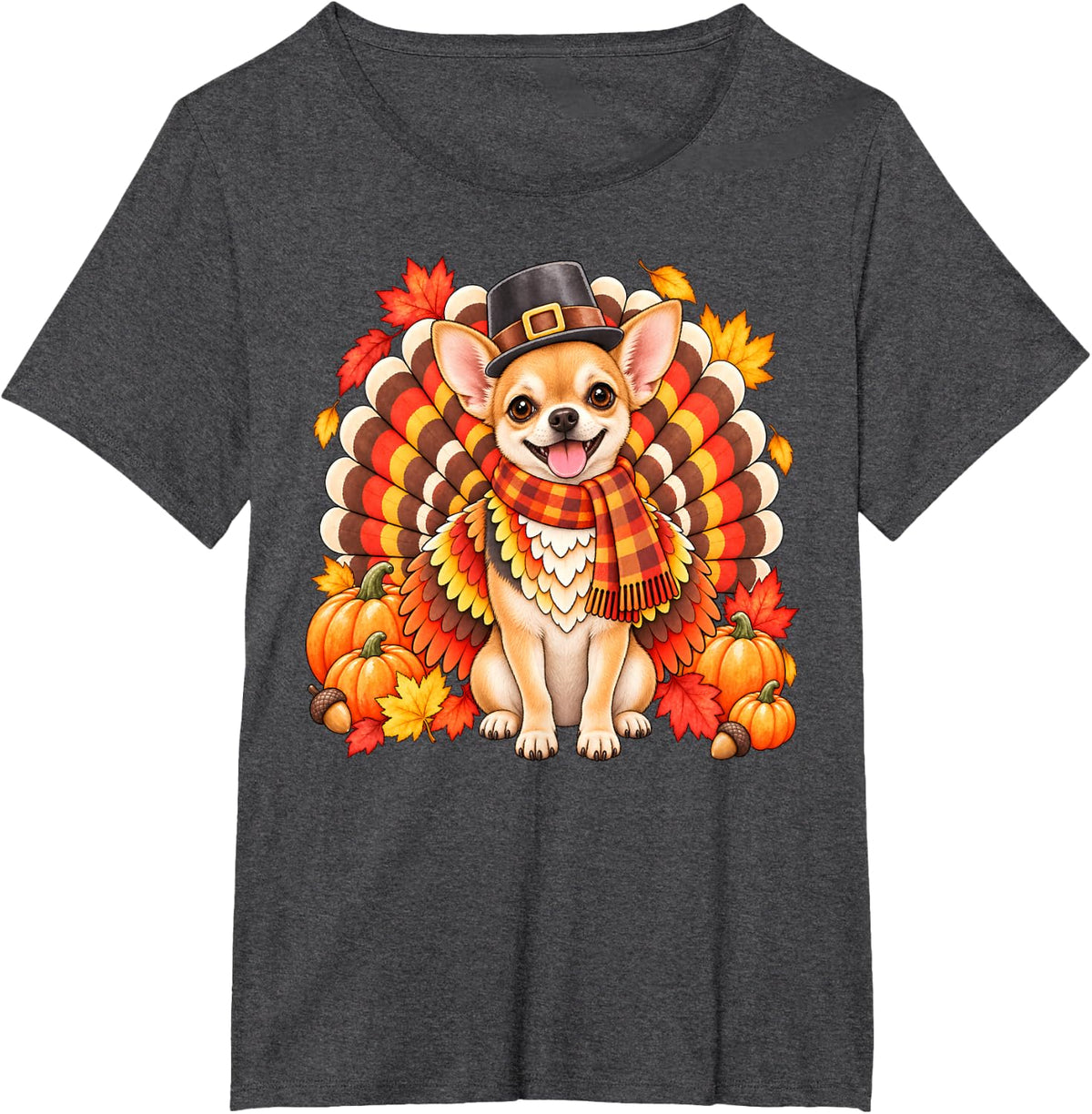 Funny Chihuahua Turkey Thanksgiving Dog Lover Fall Autumn T-Shirt - Dark Heather Grey