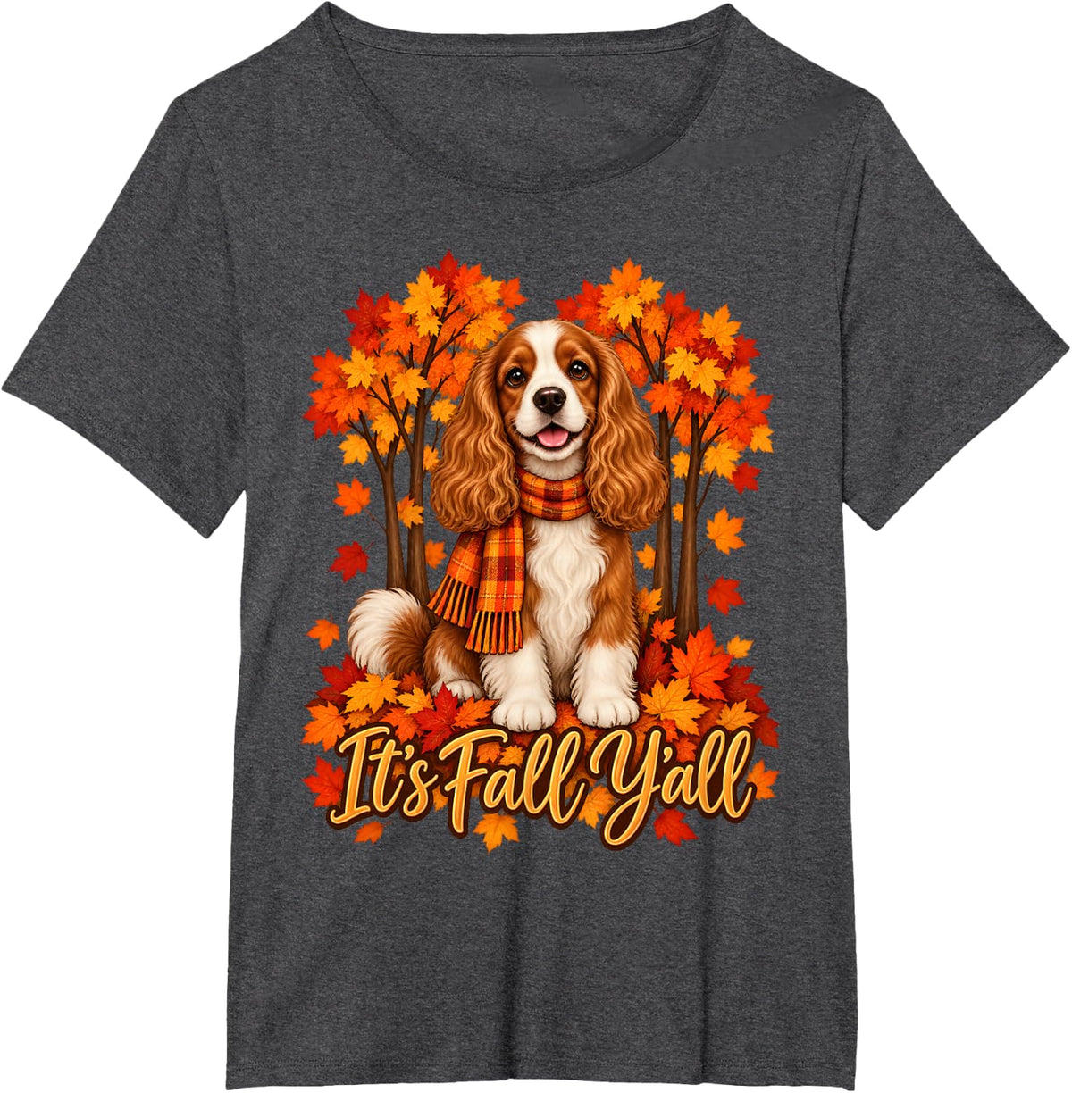 Its Fall Yall Cocker Spaniel Dog Autumn Thanksgiving T-Shirt - Dark Heather Grey