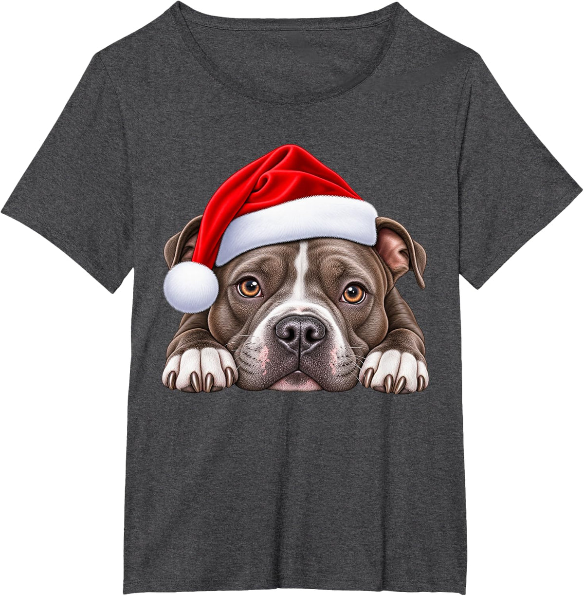 Pitbull Christmas Santa Hat Cute Xmas Pet Dog Lover T-Shirt - Dark Heather Grey