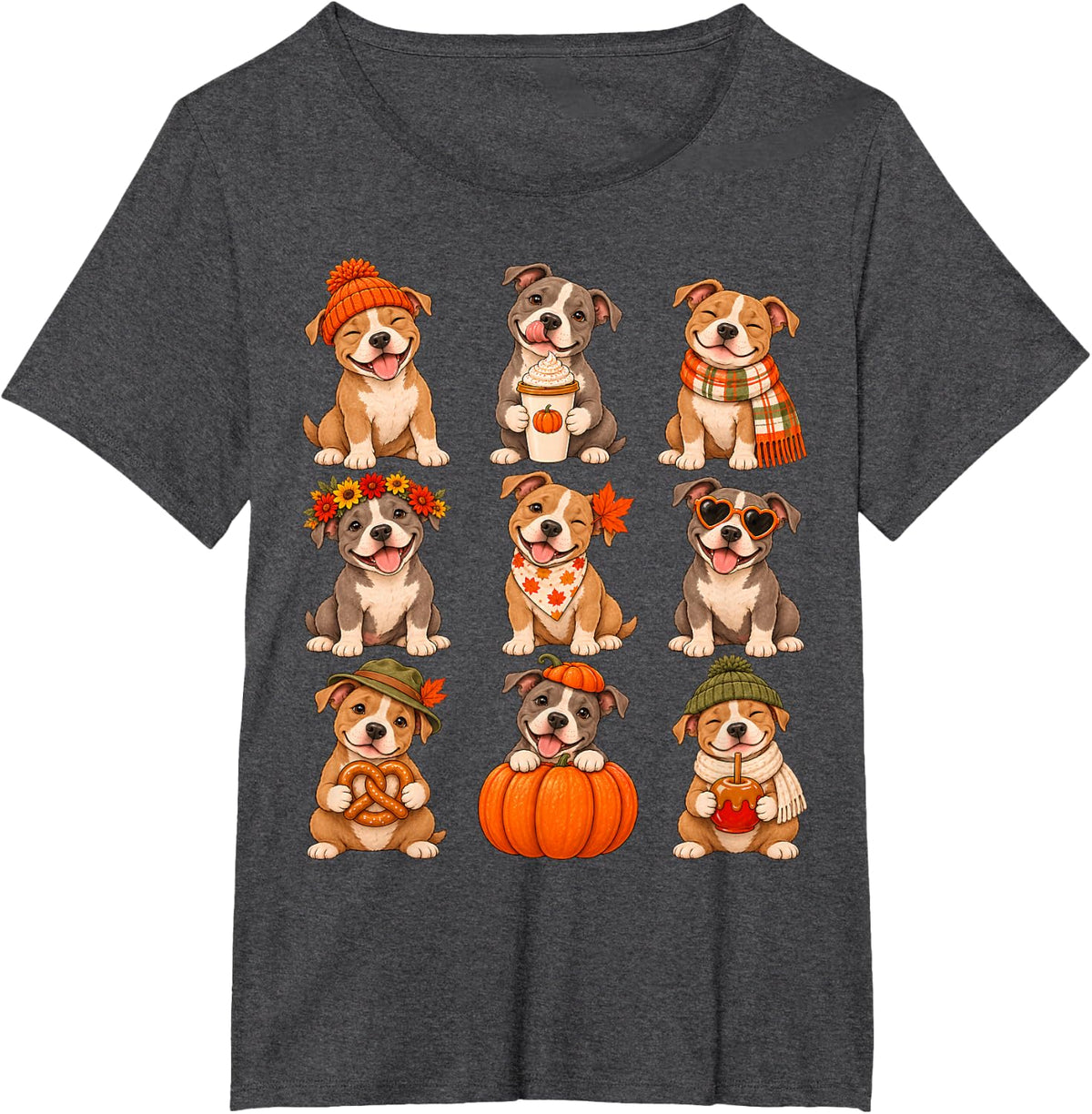 Cute Pitbull Autumn Fall Thanksgiving Pumpkin Pittie Lovers T-Shirt - Dark Heather Grey