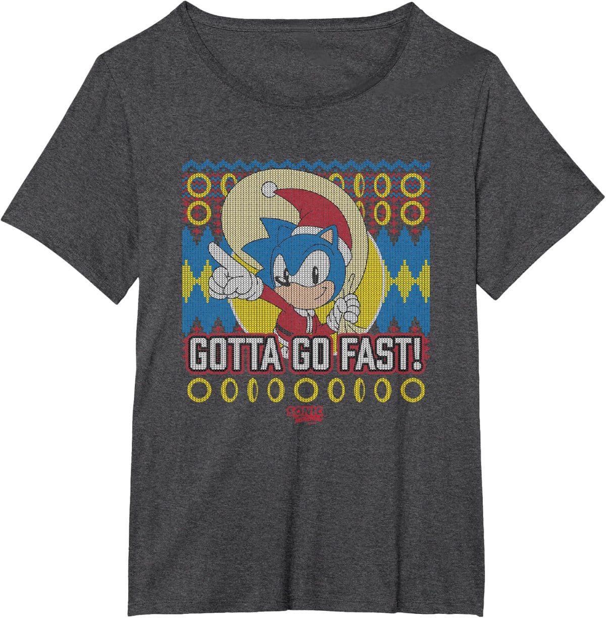 Sonic The Hedgehog Christmas Gotta Go Fast! Ugly Sweater T-Shirt - Dark Heather Grey