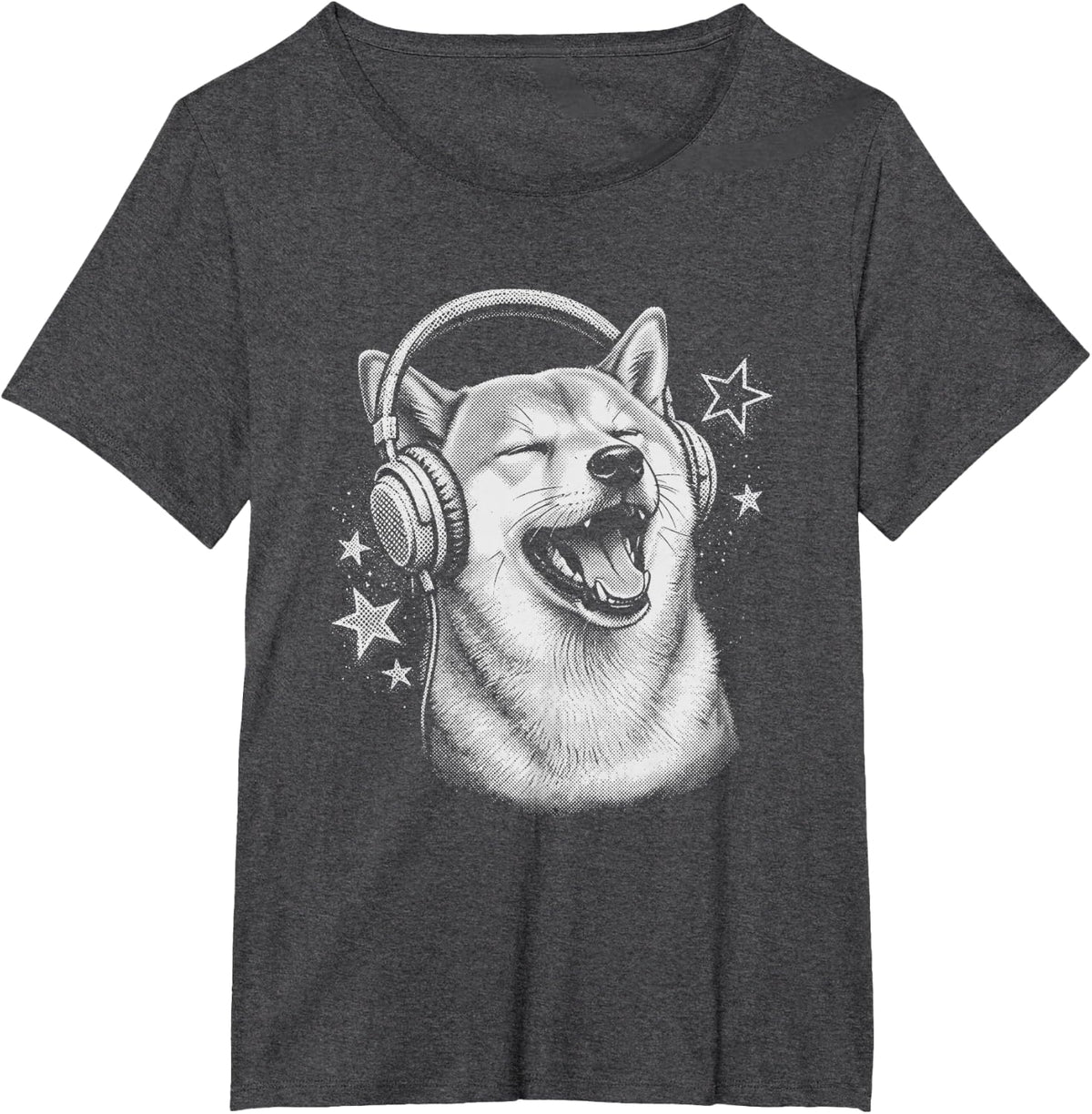 Shiba Inu Singing Headphones Y2K T-Shirt - Dark Heather Grey