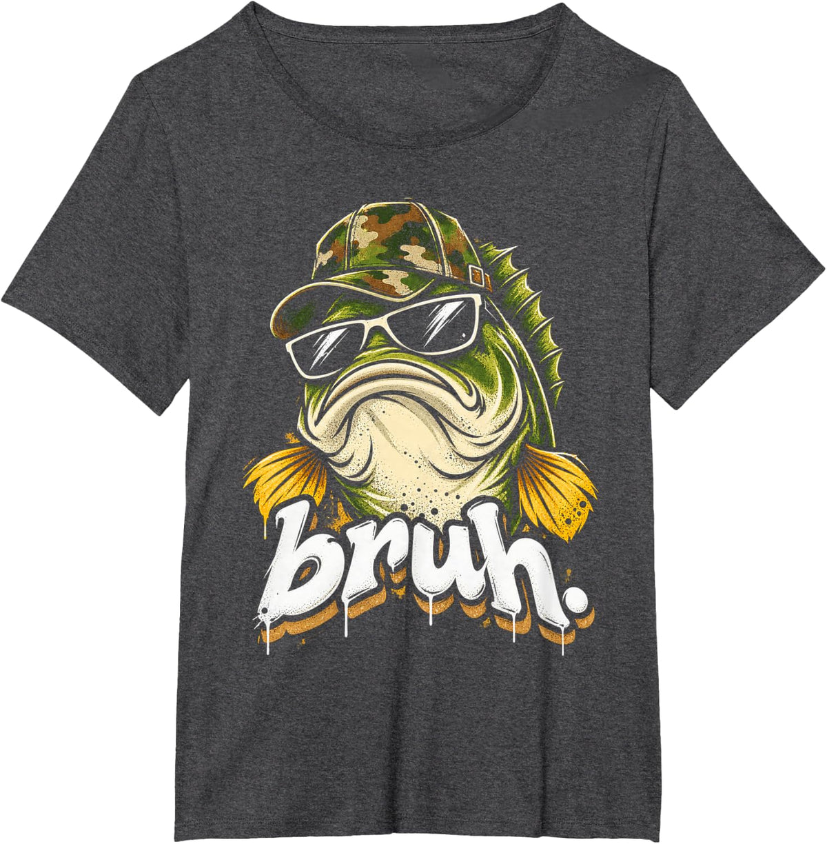 Bruh Bass Fishing Camo Funny Fish Boys Kids Youth T-Shirt - Dark Heather Grey