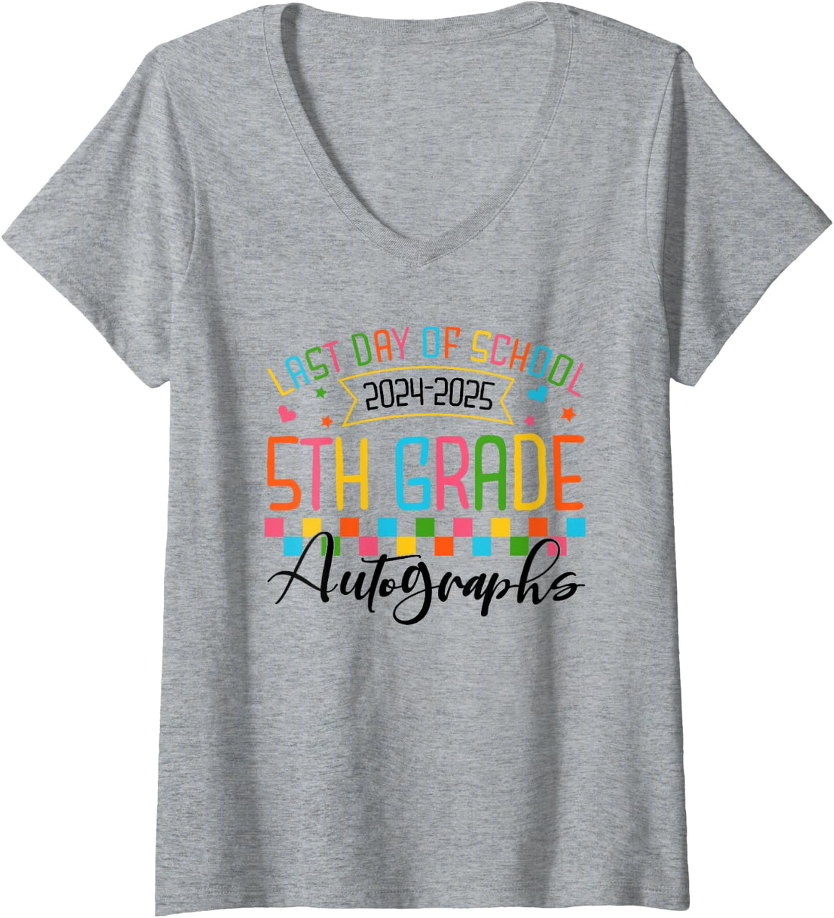 Women's Autograph 5th Grade Graduation Party 2025 Last Day of School V-Neck T-Shirt - Heather Grey