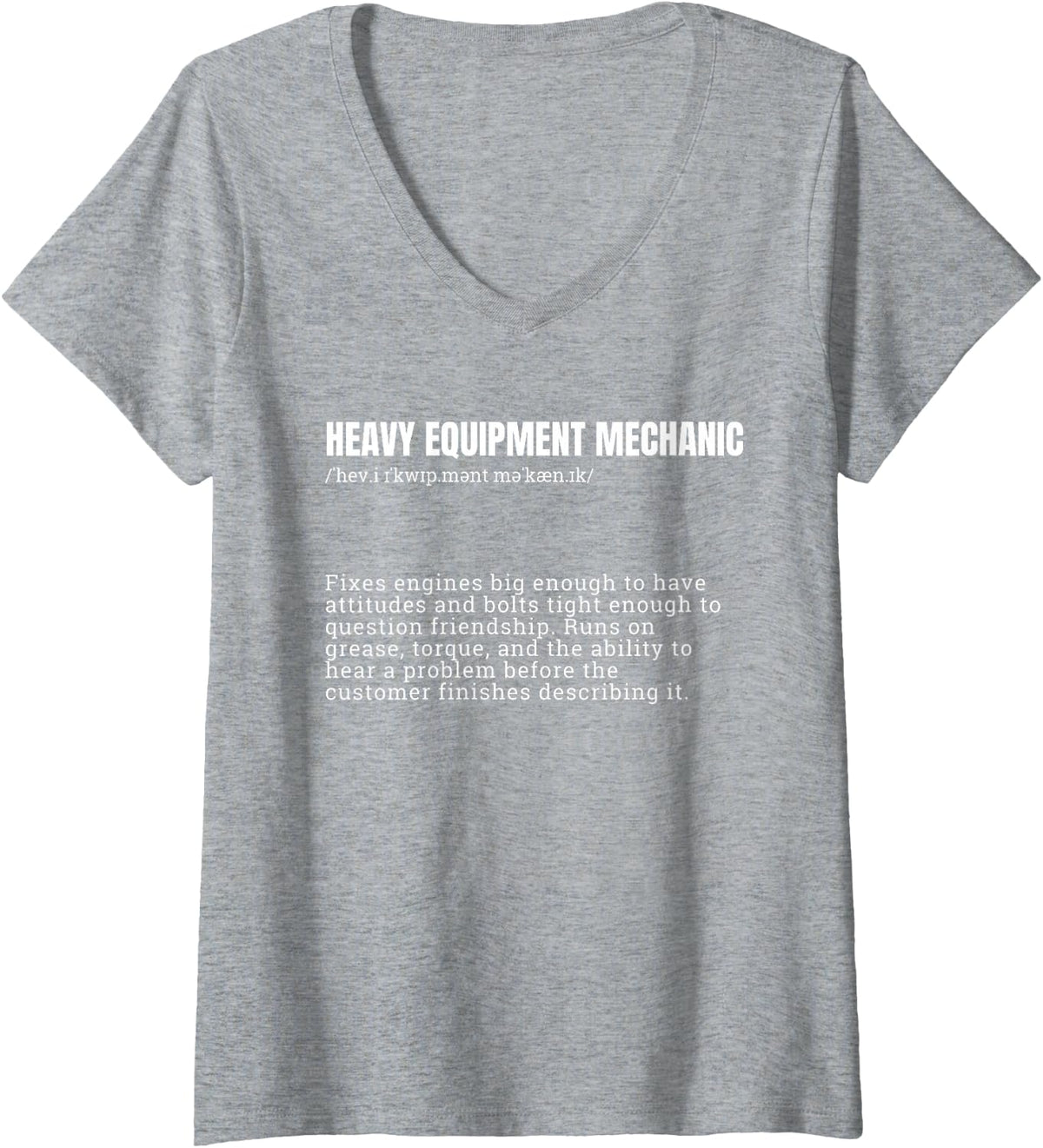 Women's Heavy Equipment Mechanic Definition Funny Work V-Neck T-Shirt - Heather Grey