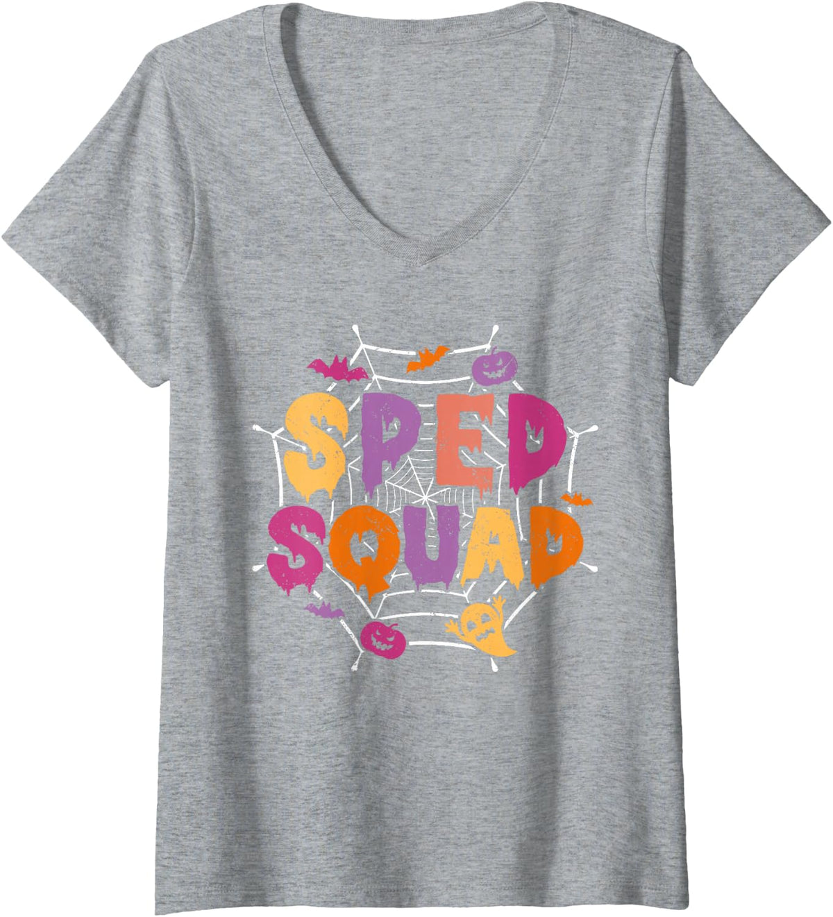 Women's Halloween SPED Squad Matching Special Education V-Neck T-Shirt - Heather Grey