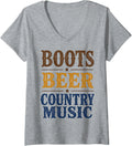 Women's Boots Beer Country Music Western Southern Concert V-Neck T-Shirt - Heather Grey
