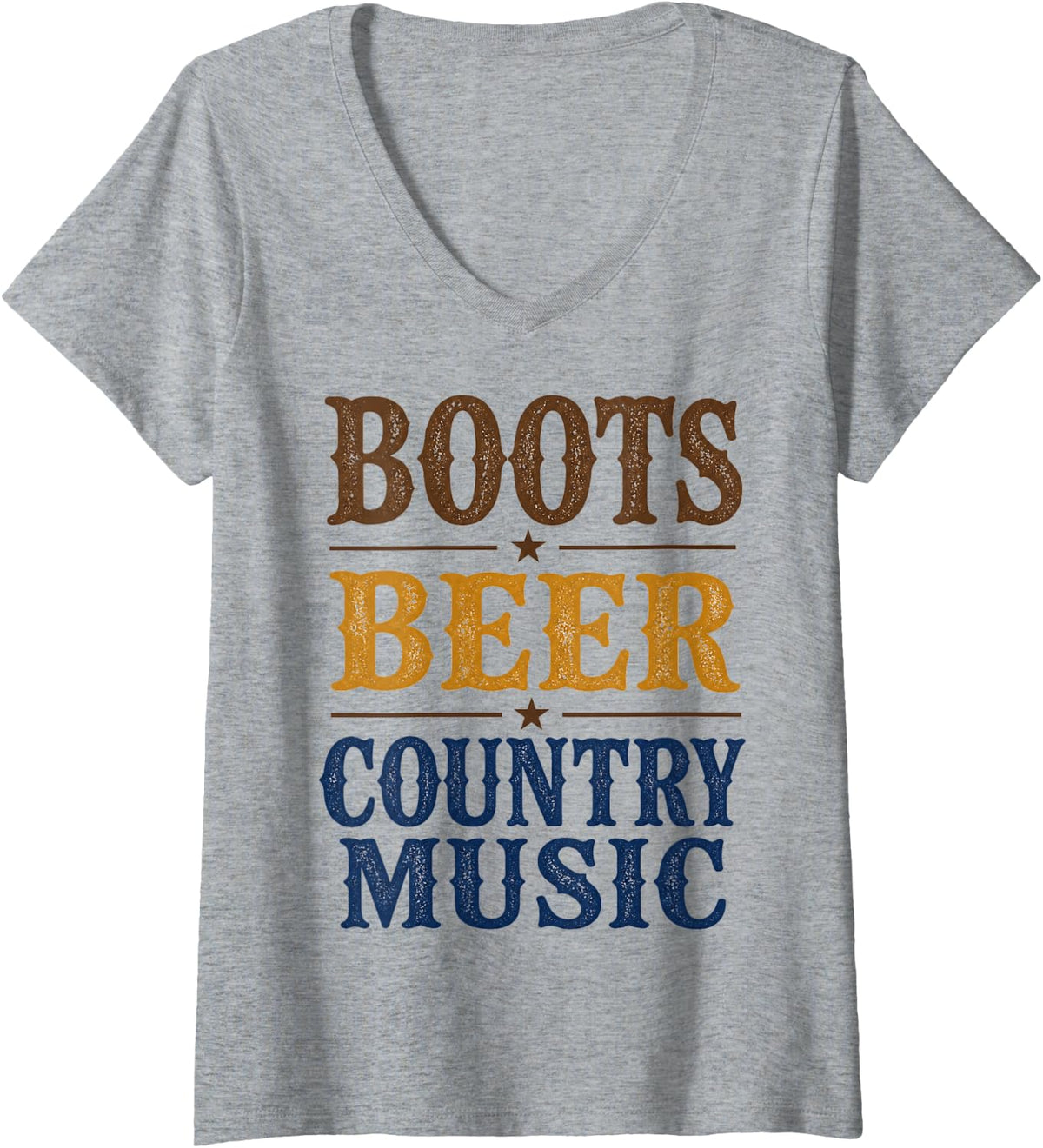 Women's Boots Beer Country Music Western Southern Concert V-Neck T-Shirt - Heather Grey