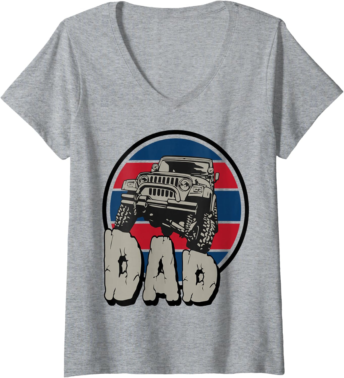 Women's Monster Truck Dad Fathers Day Cool Car Papa Pop Husband V-Neck T-Shirt - Heather Grey