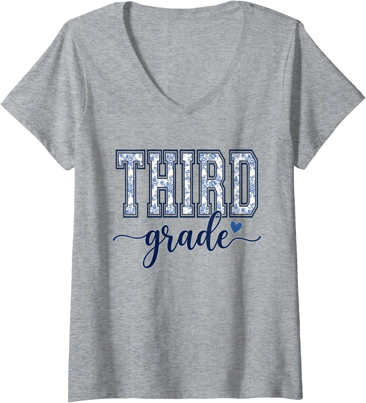 Women's Floral Third Grade Girls Back to School Student Teacher V-Neck T-Shirt - Heather Grey