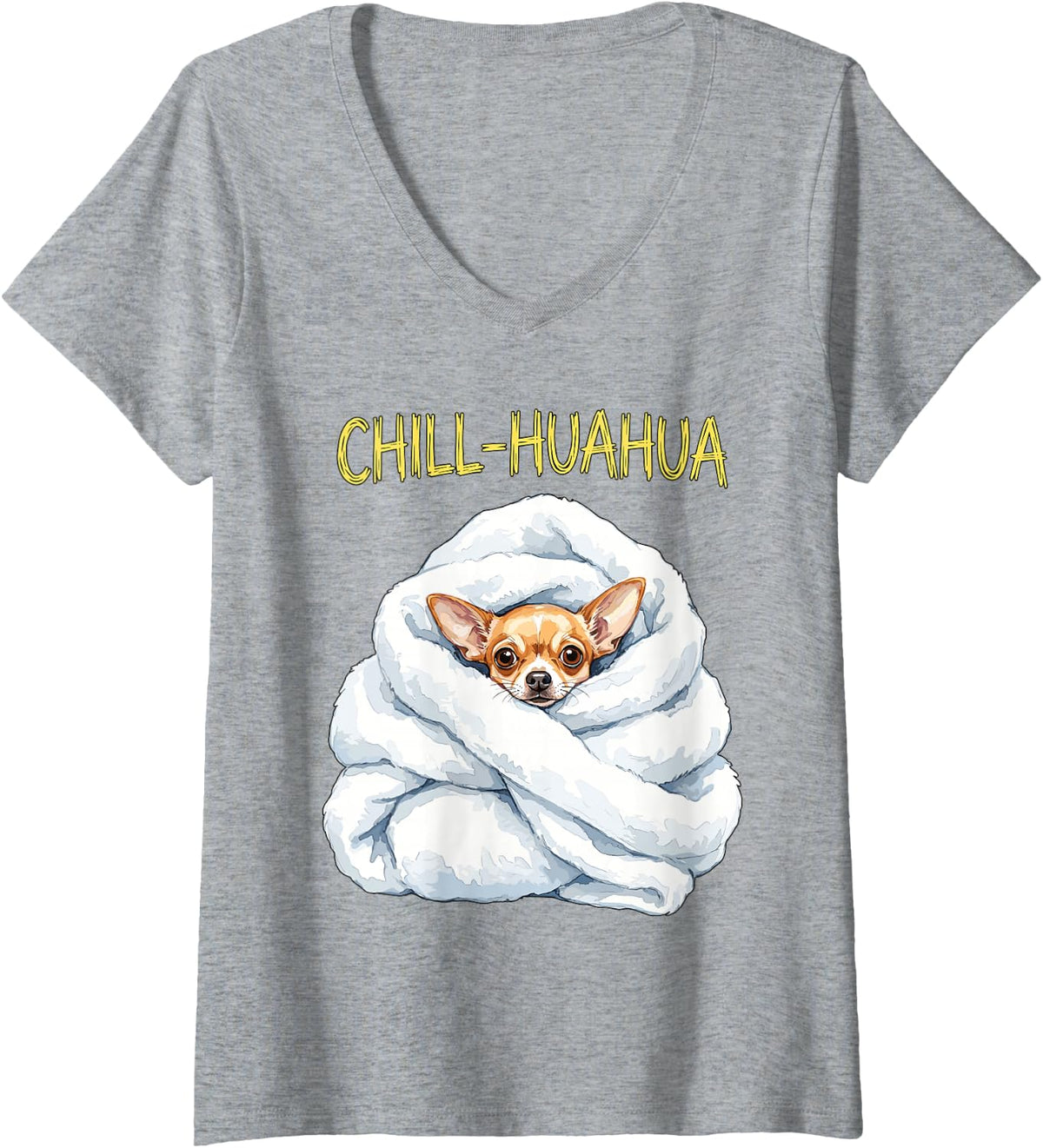Women's Chill-Huahua Dog Pun Cute Spa Day Cozy Chihuahua Humor V-Neck T-Shirt - Heather Grey