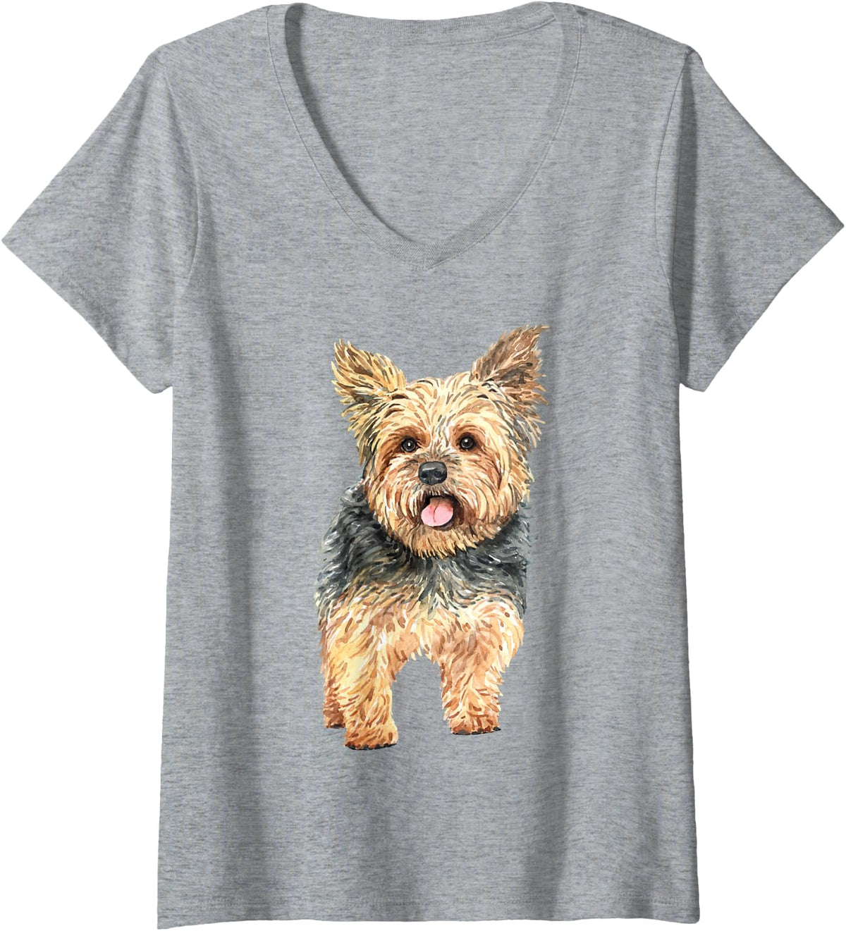 Womens Watercolor | Yorkie Yorkshire Terrier Owners V-Neck T-Shirt - Heather Grey