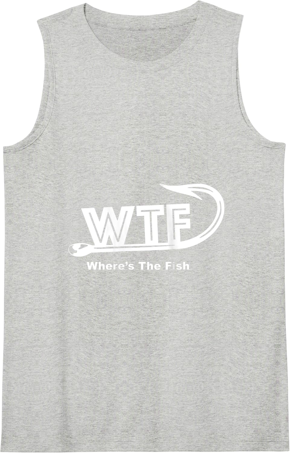 WTF Wheres the Fish Funny Fishing Humor Tank Top - Heather Grey