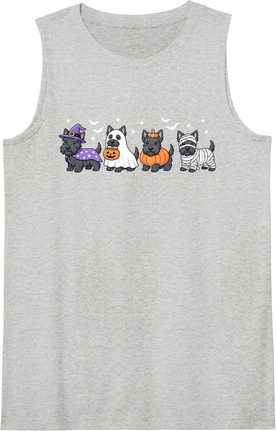 Scottish Terrier Halloween Cute Dog Witch Ghost Pumpkin Sleeveless Tank Top - Heather Grey