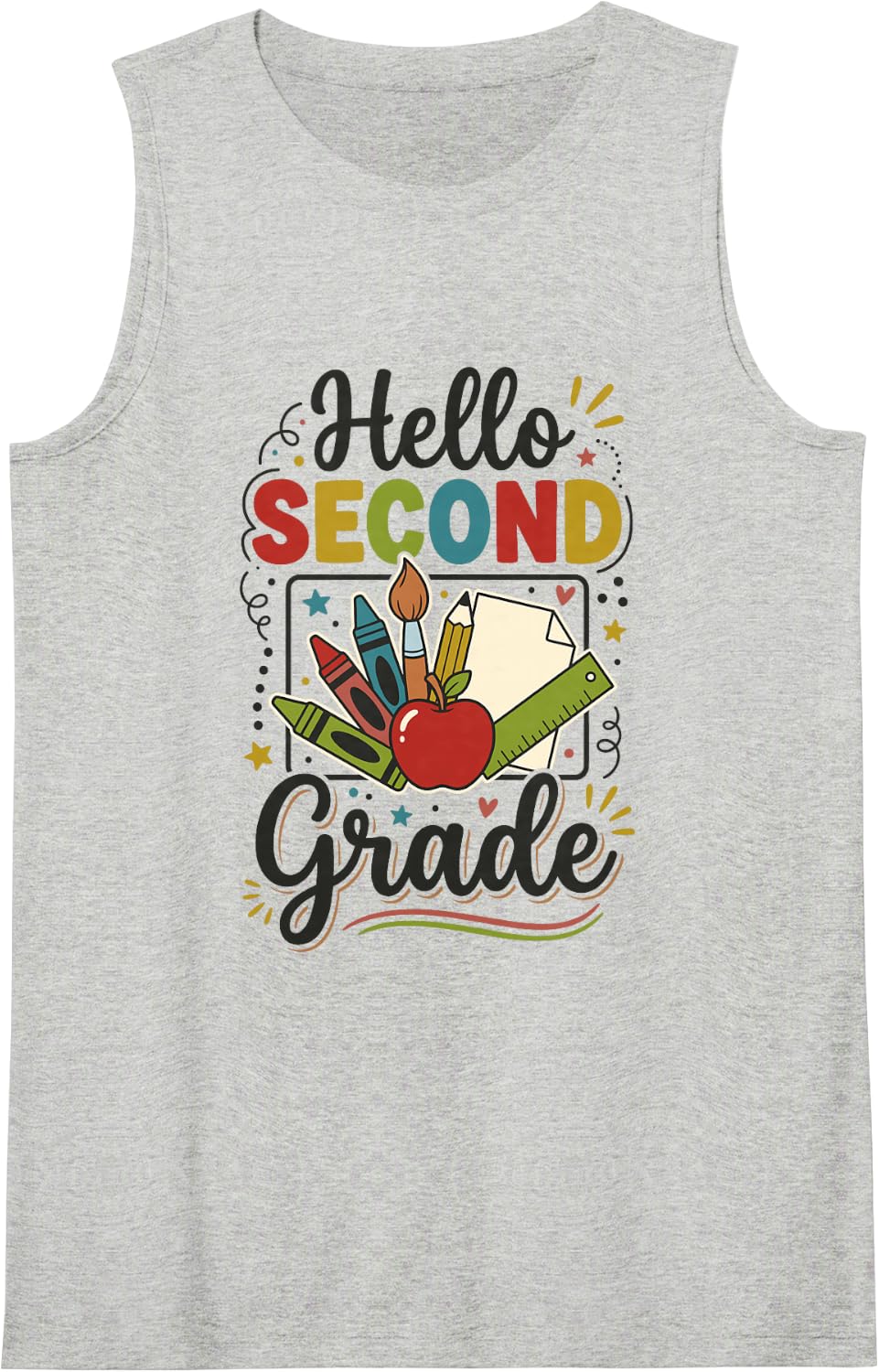 Hello 2nd Grade First Day Second Grade Back to School Kids Sleeveless Tank Top - Heather Grey