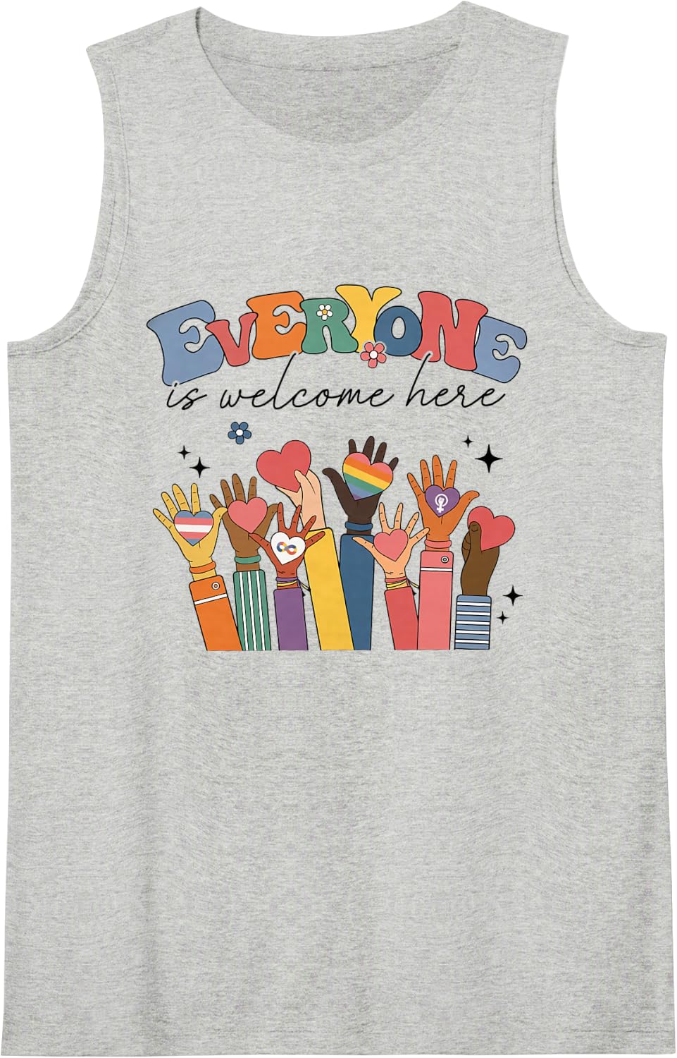 Everyone is Welcome Here Back to School Inclusion Teacher Sleeveless Tank Top - Heather Grey
