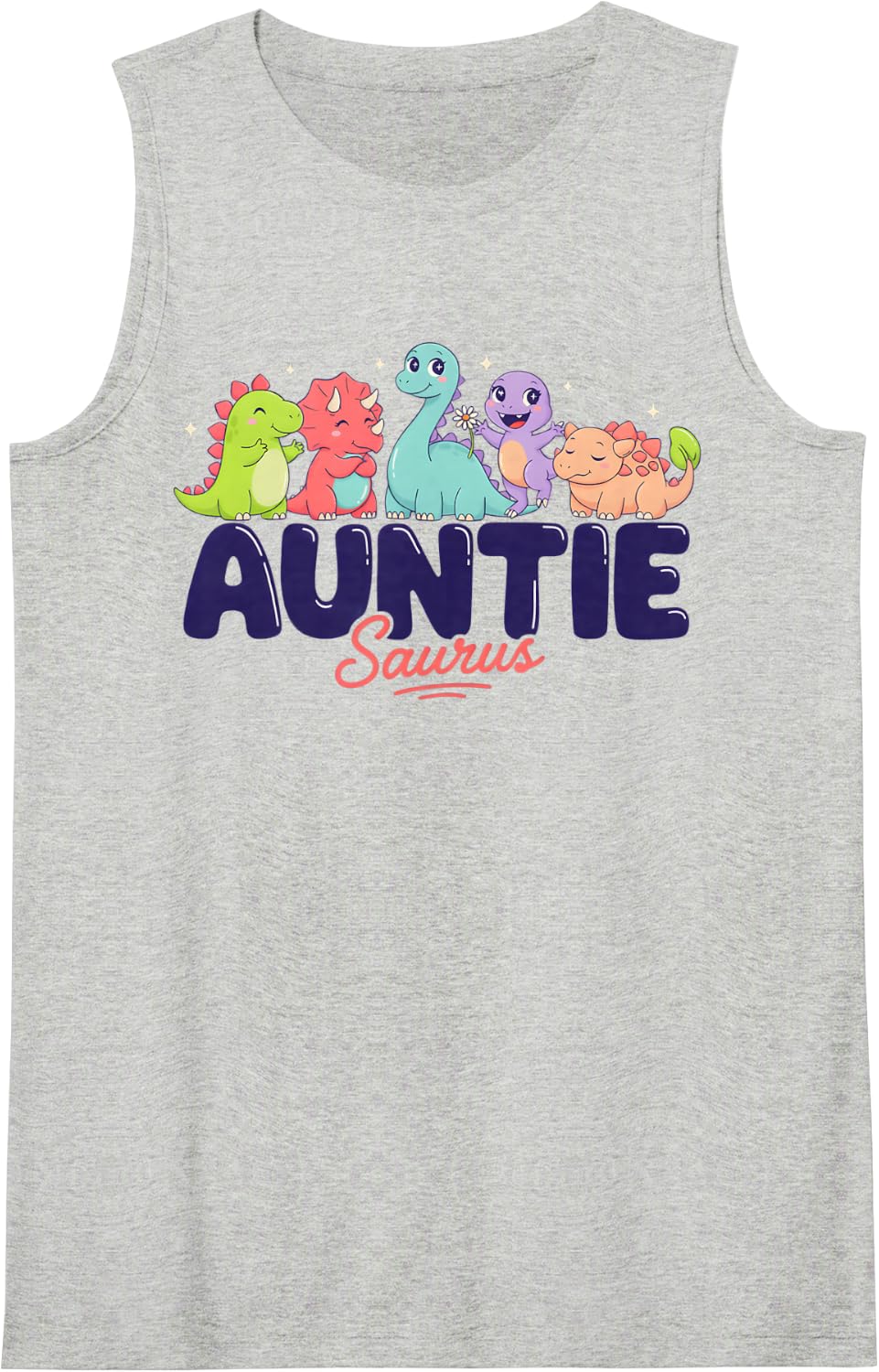 Auntiesaurus Cute Dinosaur Auntie Rex Design Sleeveless Tank Top - Heather Grey