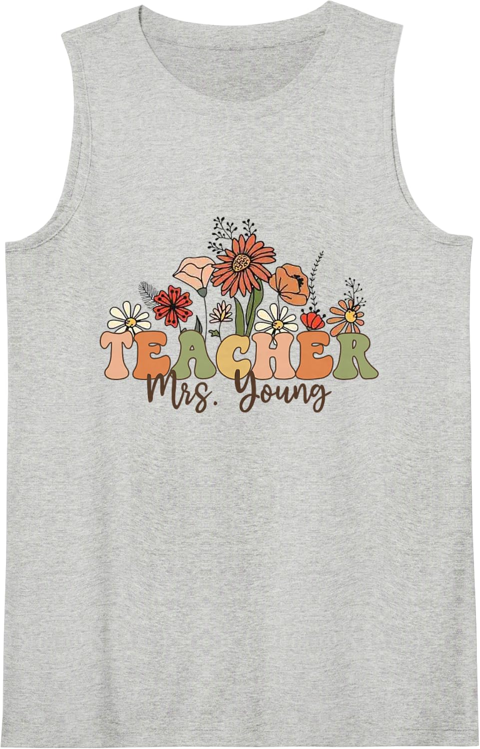 Personalized Name Teacher Mrs. Young Back to School Custom Sleeveless Tank Top - Heather Grey