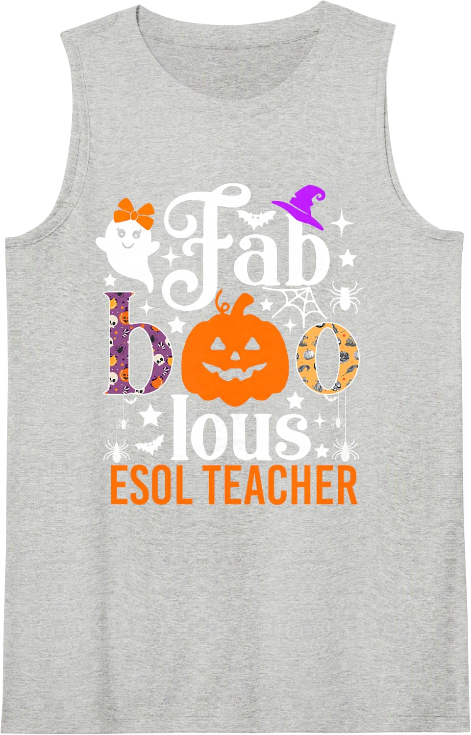 Faboolous ESOL Teacher Funny Pumpkin Halloween Costume Sleeveless Tank Top - Heather Grey