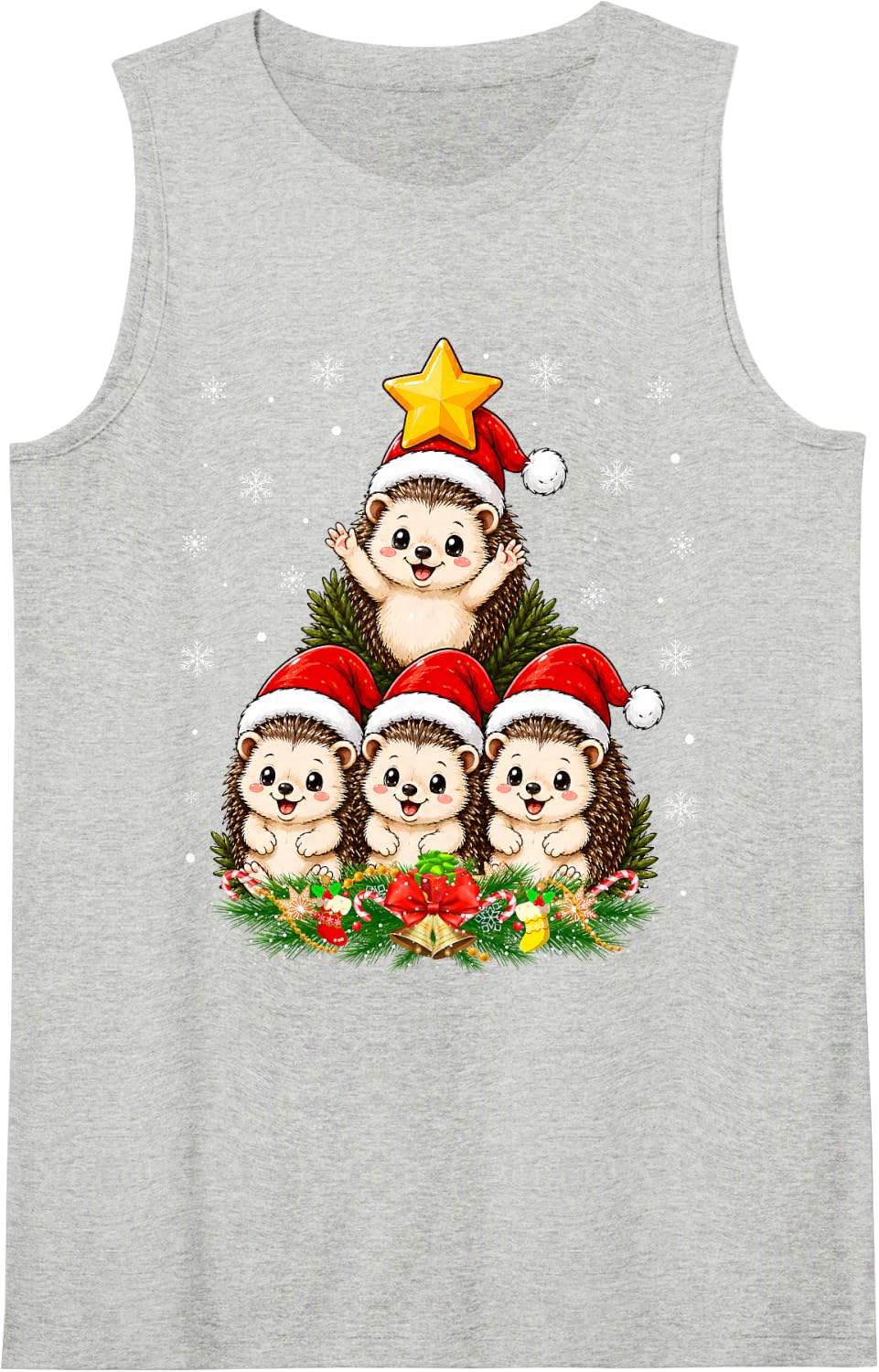 Hedgehog Christmas Tree Cute Animal Festive Hedgehog Xmas Sleeveless Tank Top - Heather Grey