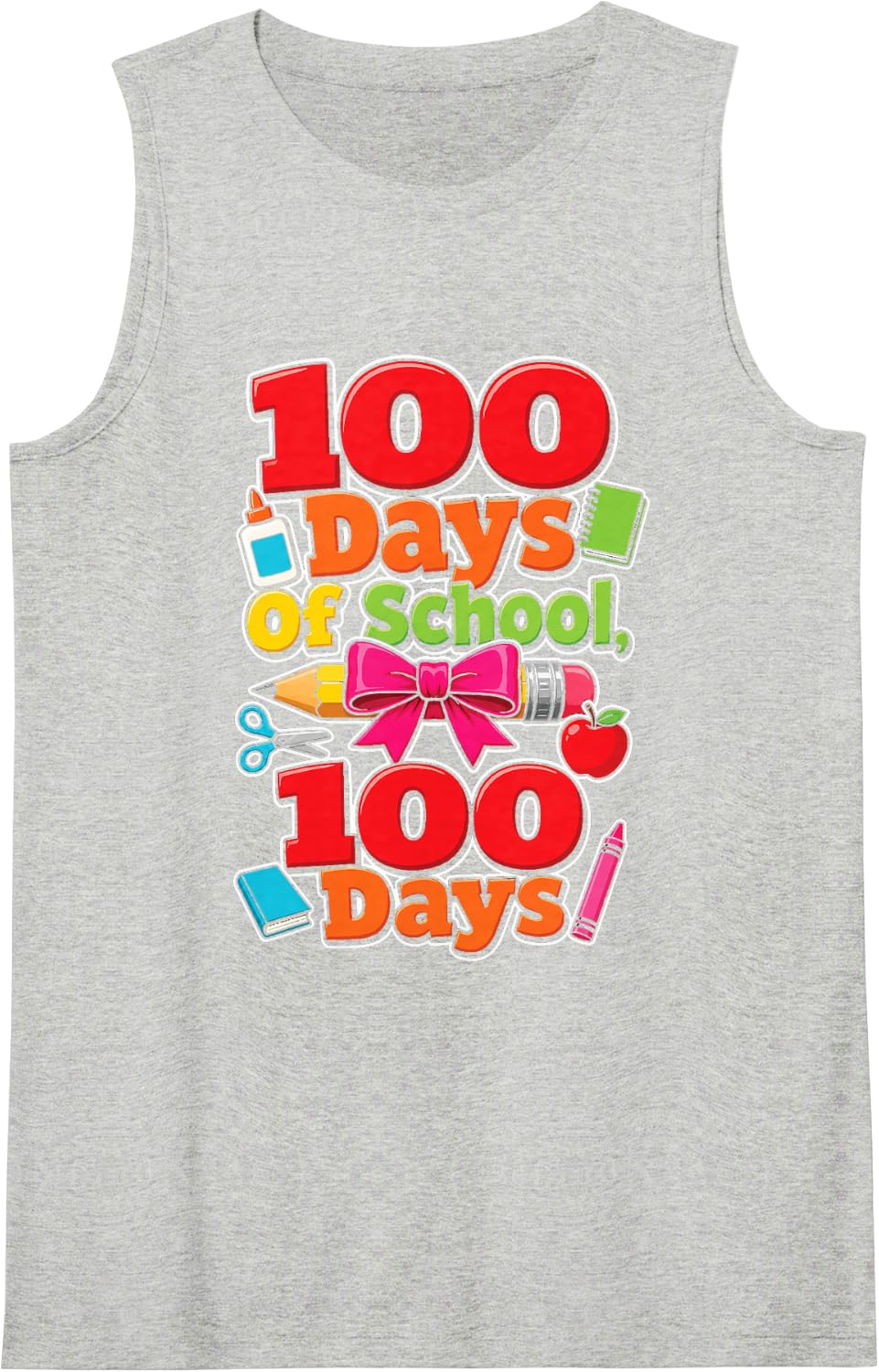 100 Days of School Apple Elementary Kids 100th Day Gift Sleeveless Tank Top - Heather Grey