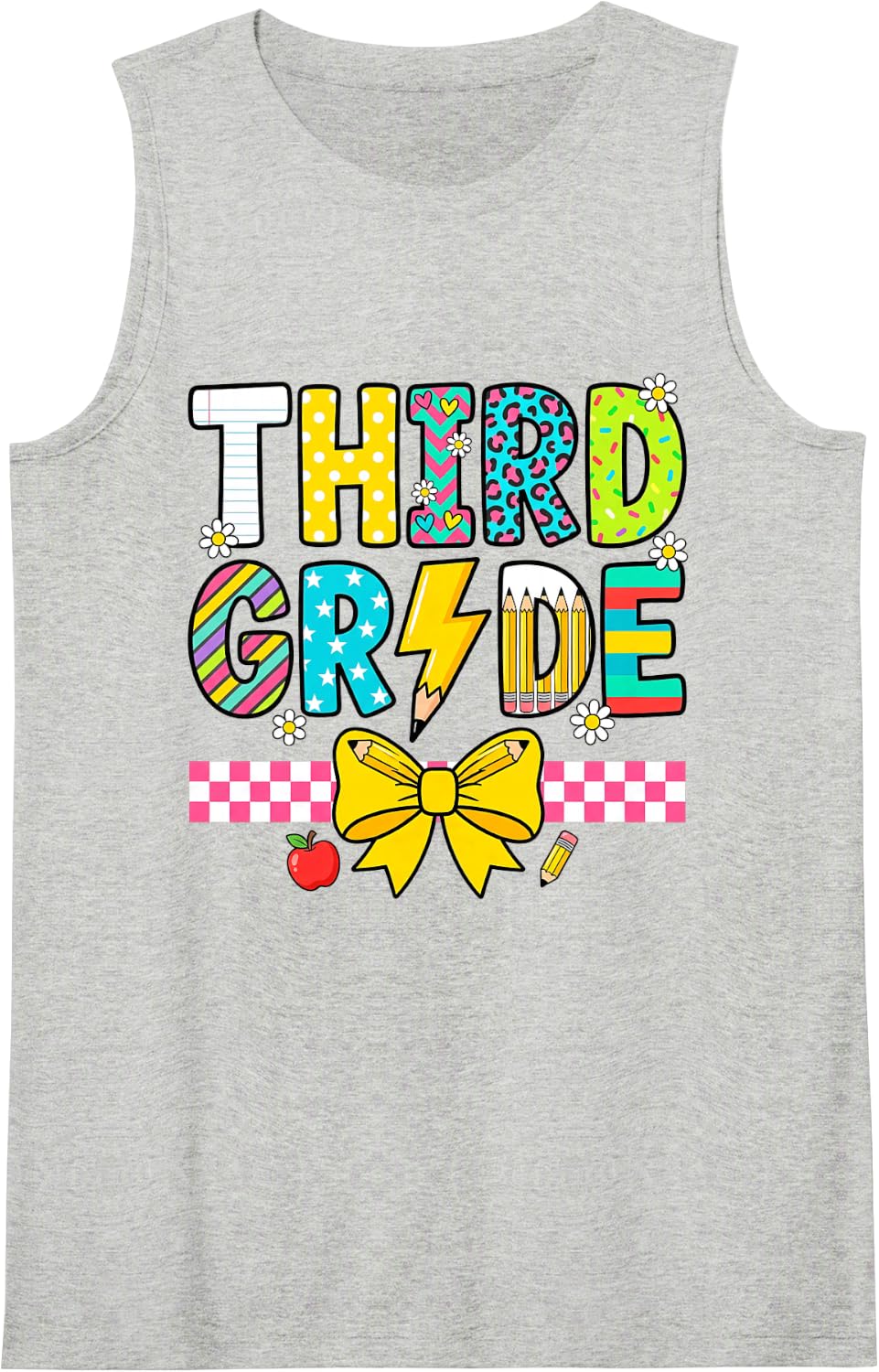 Third Grade Back to School Student Teacher Kids Sleeveless Tank Top - Heather Grey