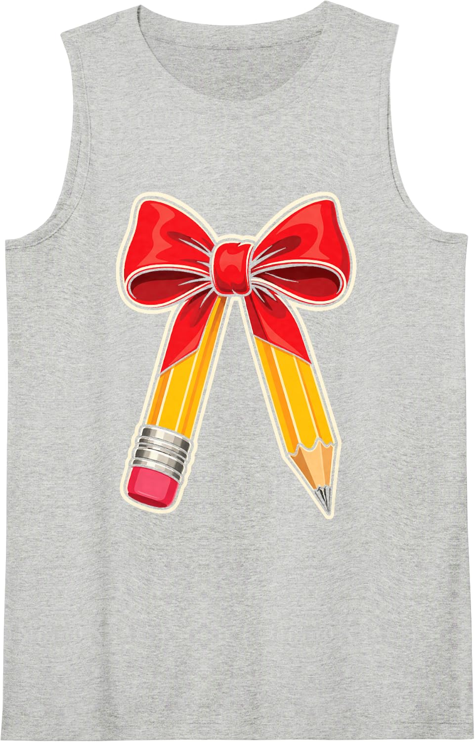 Elementary School Pencil Ribbon Bow Supplies Cute Art Sleeveless Tank Top - Heather Grey