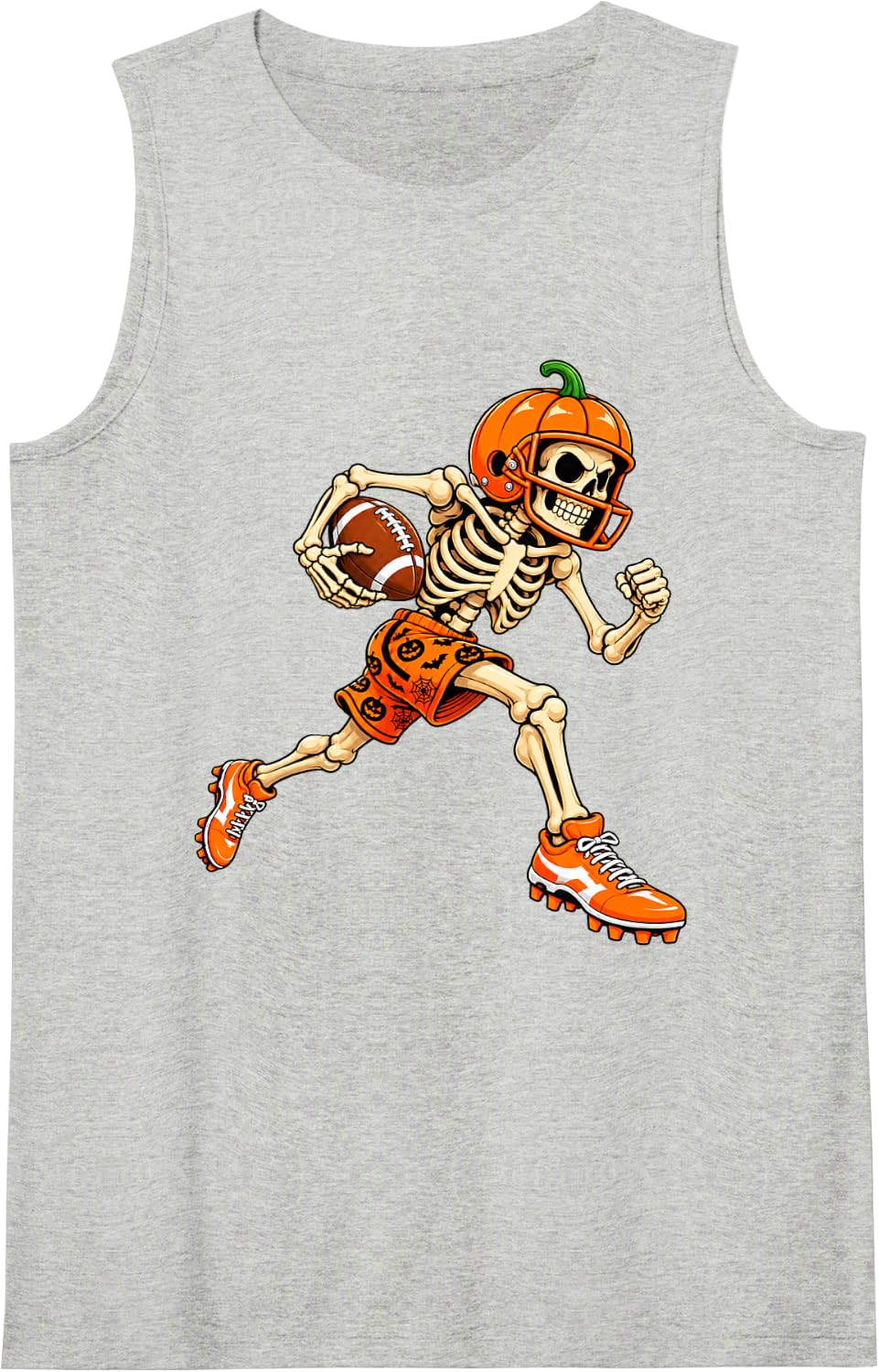 Funny Skeleton Football Player Halloween Sports Design Sleeveless Tank Top - Heather Grey