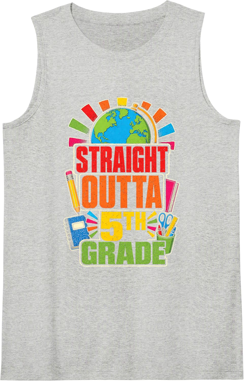Straight Outta 5th Grade Elementary Graduation Boys Girls Sleeveless Tank Top - Heather Grey
