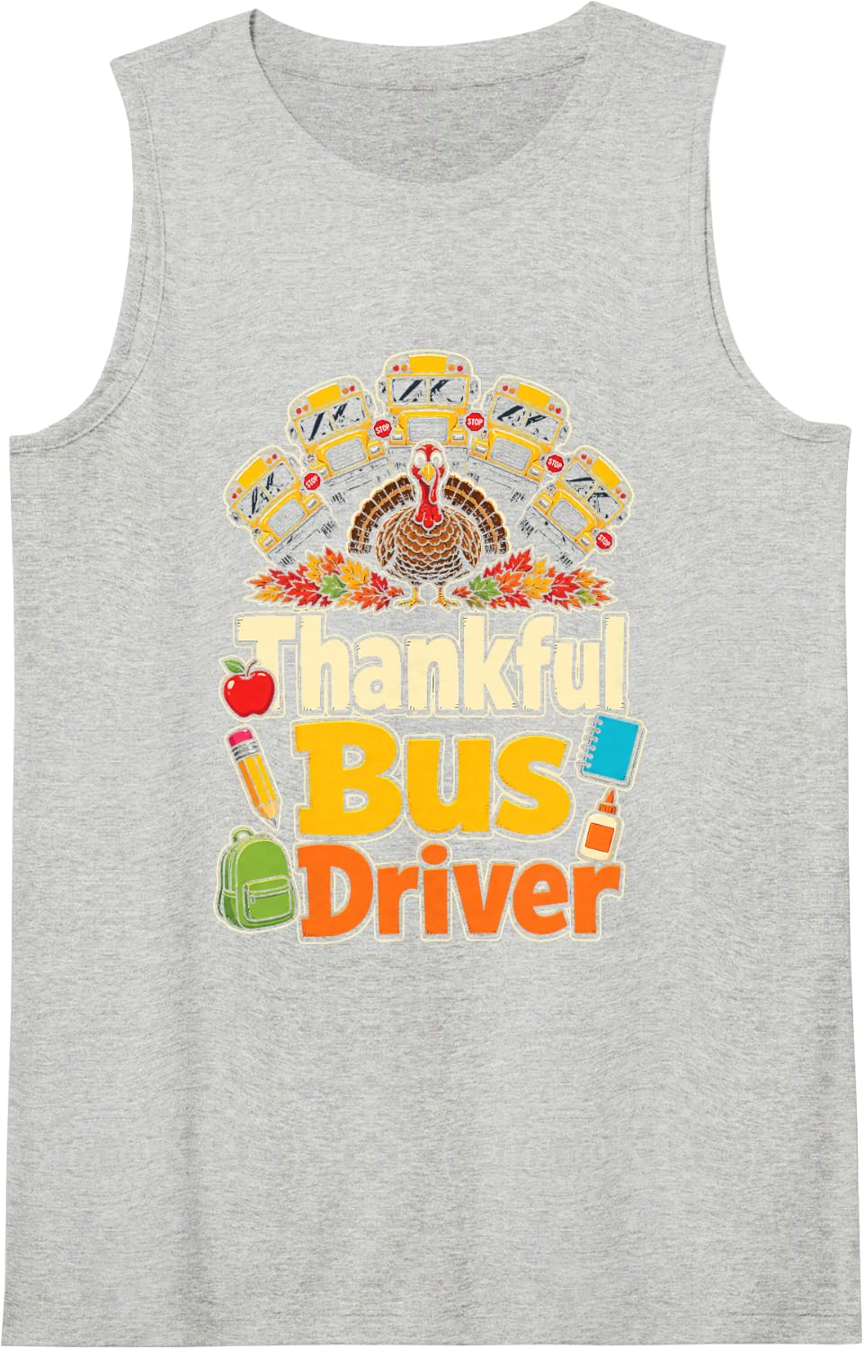 School Bus Driver Gift Thankful Elementary Turkey Autumn Sleeveless Tank Top - Heather Grey