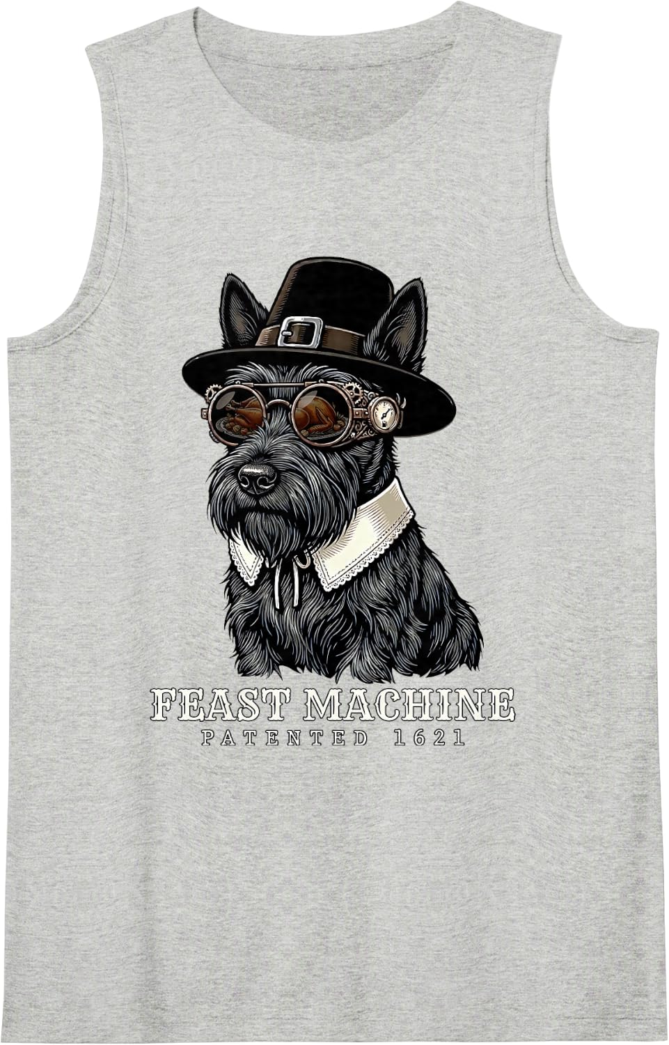 Scottish Terrier Scottie Vintage Retro Turkey Day Dinner Sleeveless Tank Top - Heather Grey