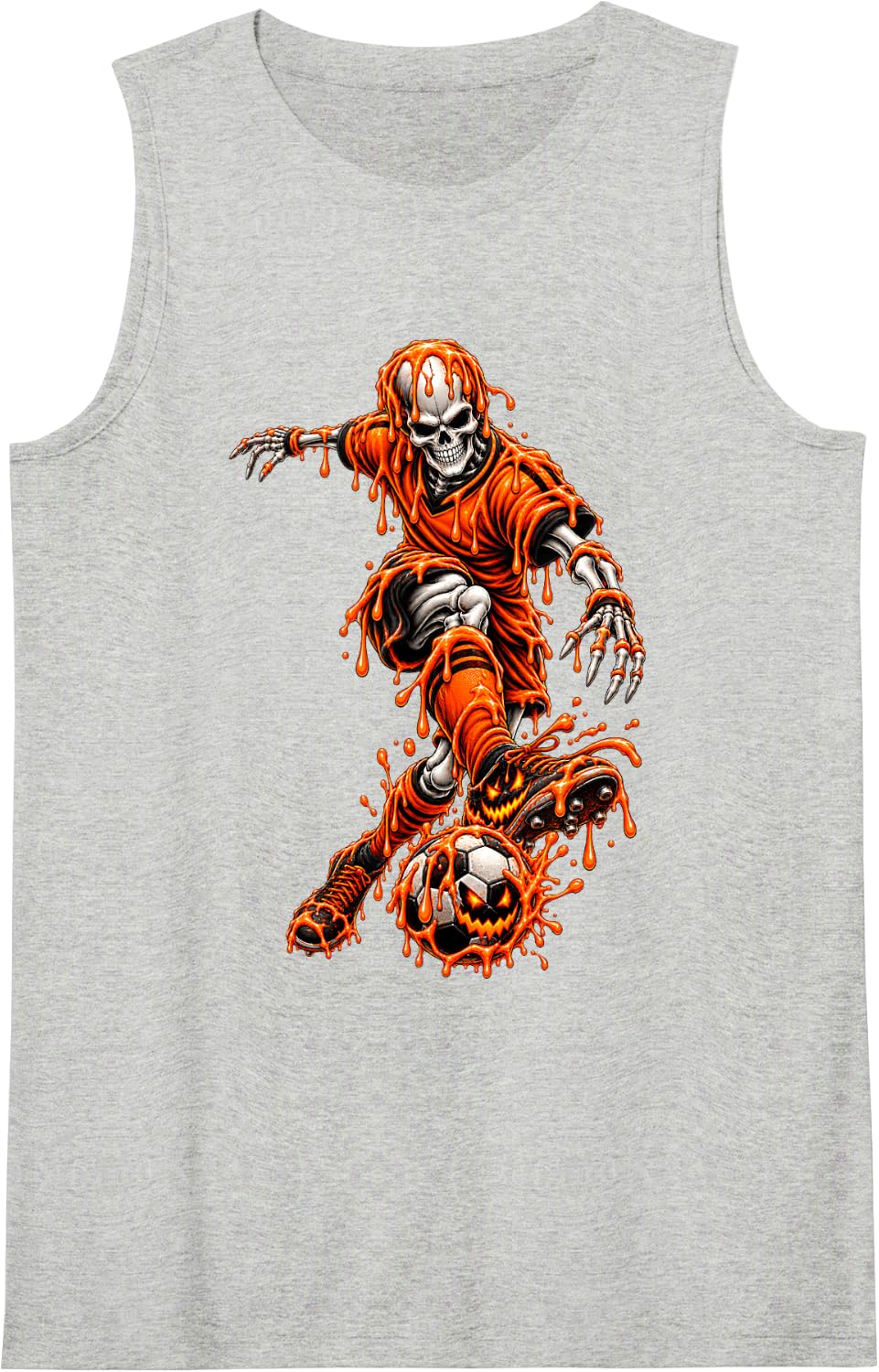 Skeleton Soccer Player Spooky Halloween Dripping Sports Sleeveless Tank Top - Heather Grey
