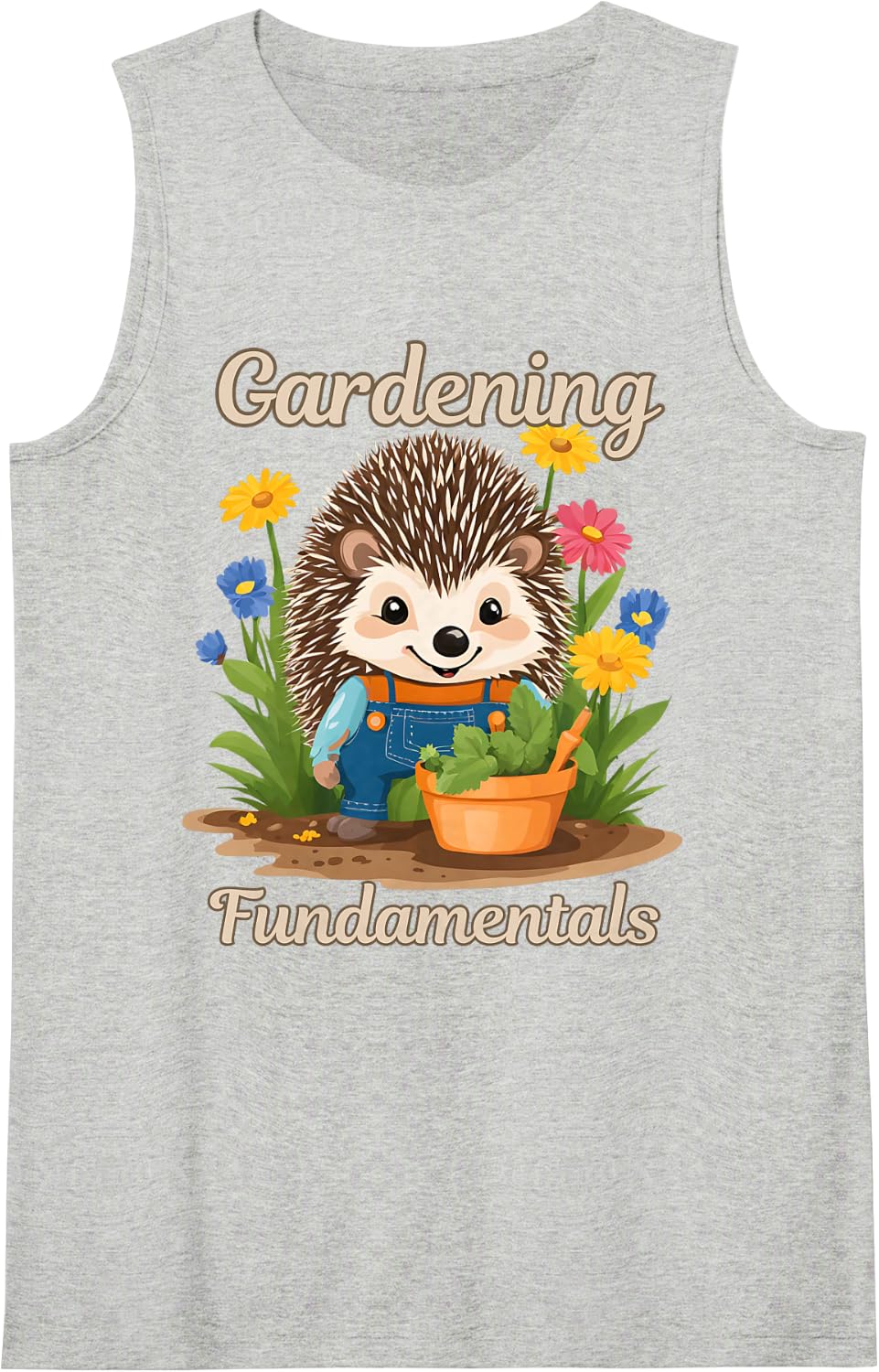 Funny Cute Gardening Hedgehog Sleeveless Tank Top - Heather Grey