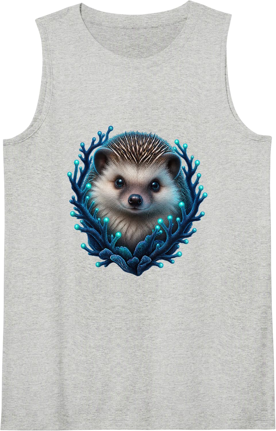 Hedgehog with Teal Coral Branches Sleeveless Tank Top - Heather Grey
