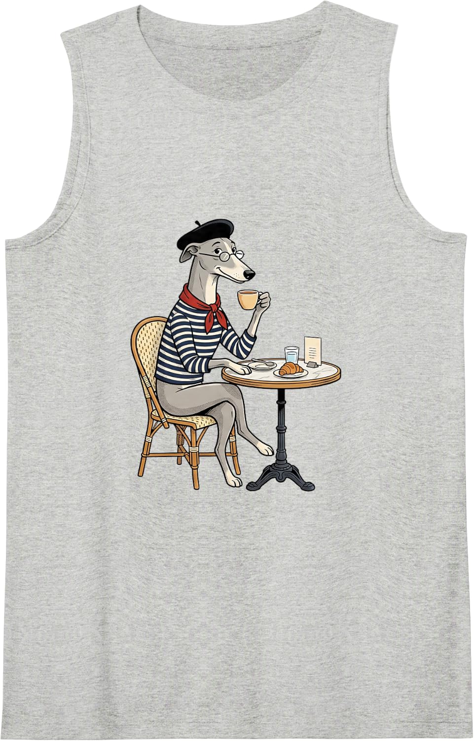 Italian Greyhound Paris Cafe Coffee Dog Lover Vintage Art Tank Top - Heather Grey