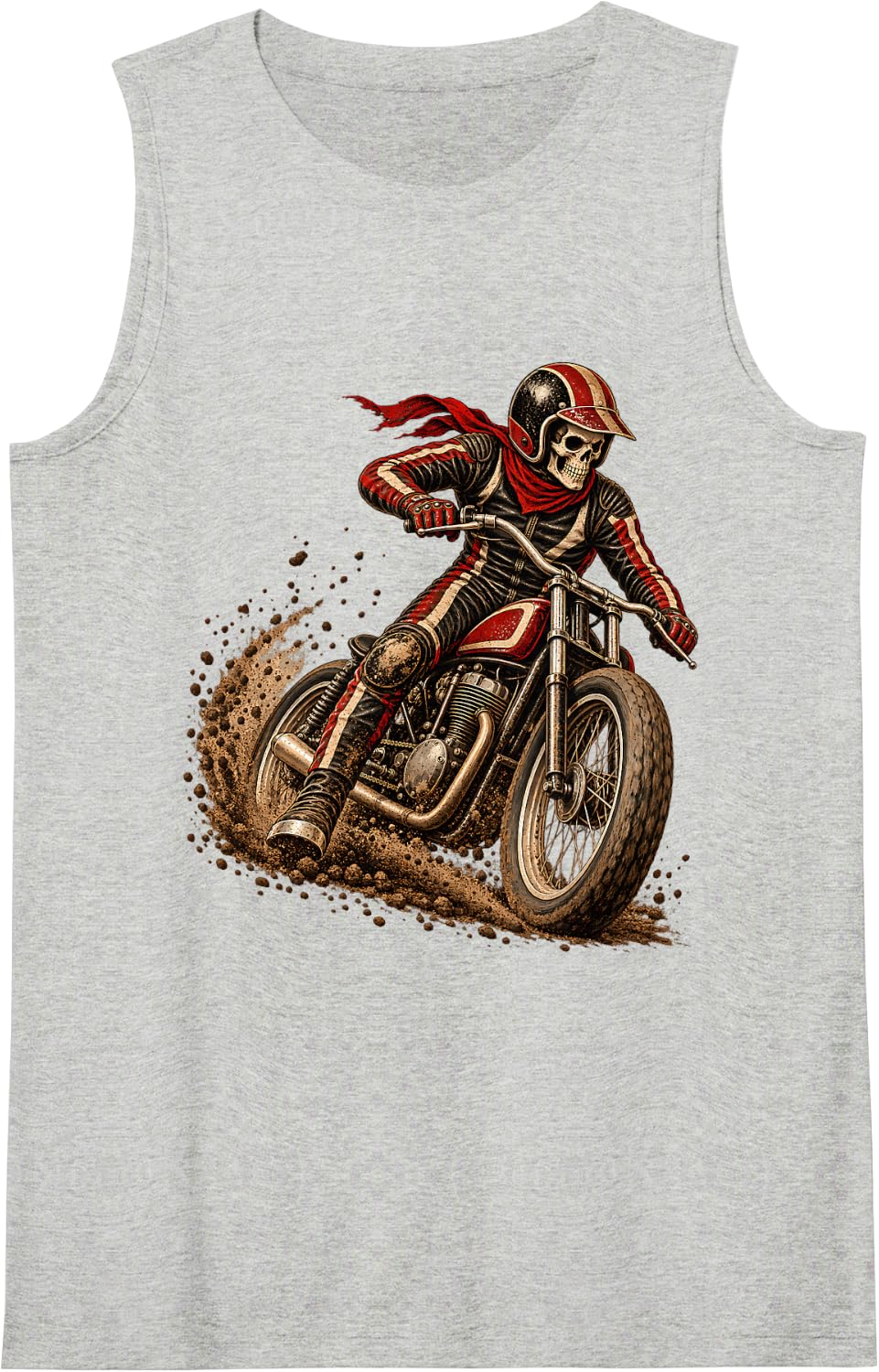 Skull Rider Flat Track Dirt Bike Motorcycle Racer Sleeveless Tank Top - Heather Grey