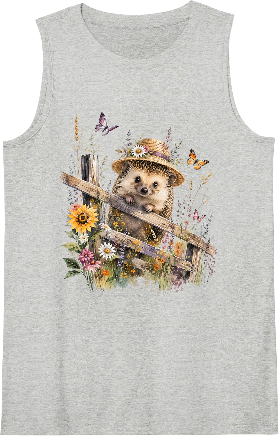 Cool Hedgehog Riding Beautiful Floral Hedgehog Graphic Tank Top - Heather Grey