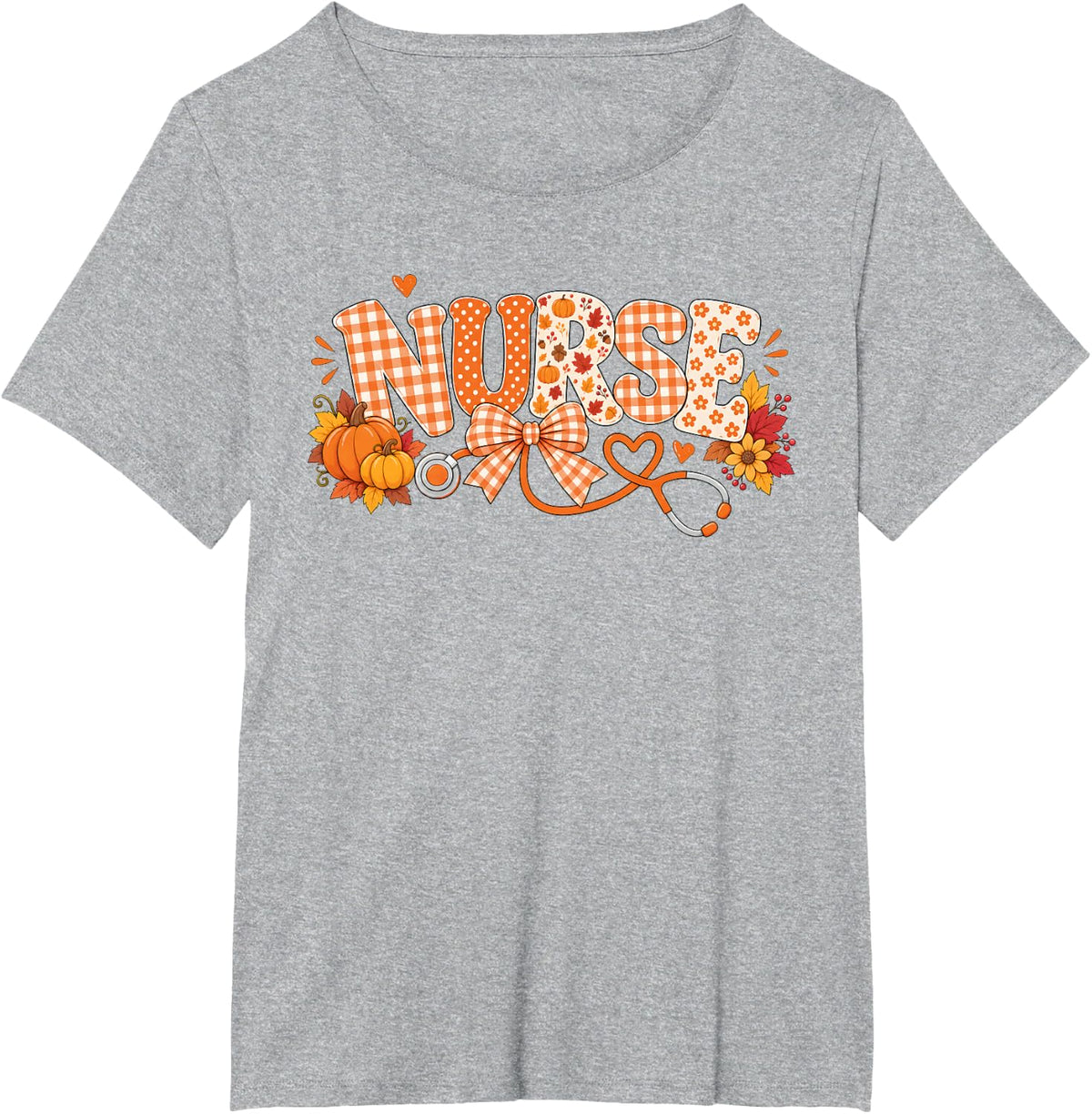 Thanksgiving Fall Nurse Life Stethoscope Pumpkin Nursing T-Shirt - Heather Grey