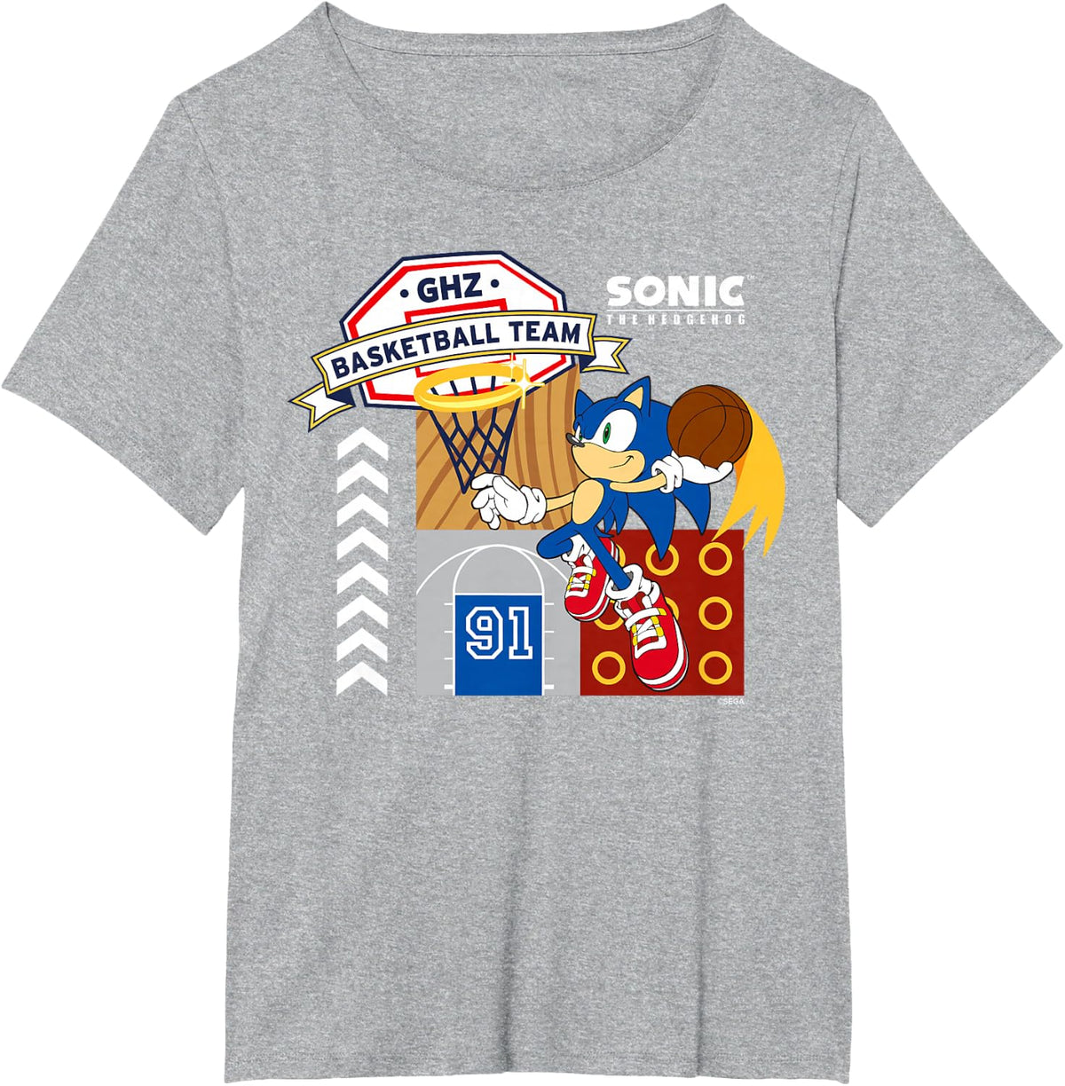 Sonic The Hedgehog - GHZ Basketball Team T-Shirt - Heather Grey