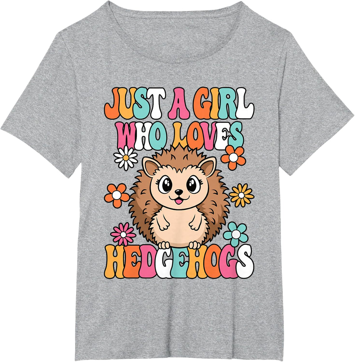Just A Girl Who Loves Hedgehogs Cute Groovy Hedgehog Kids T-Shirt - Heather Grey